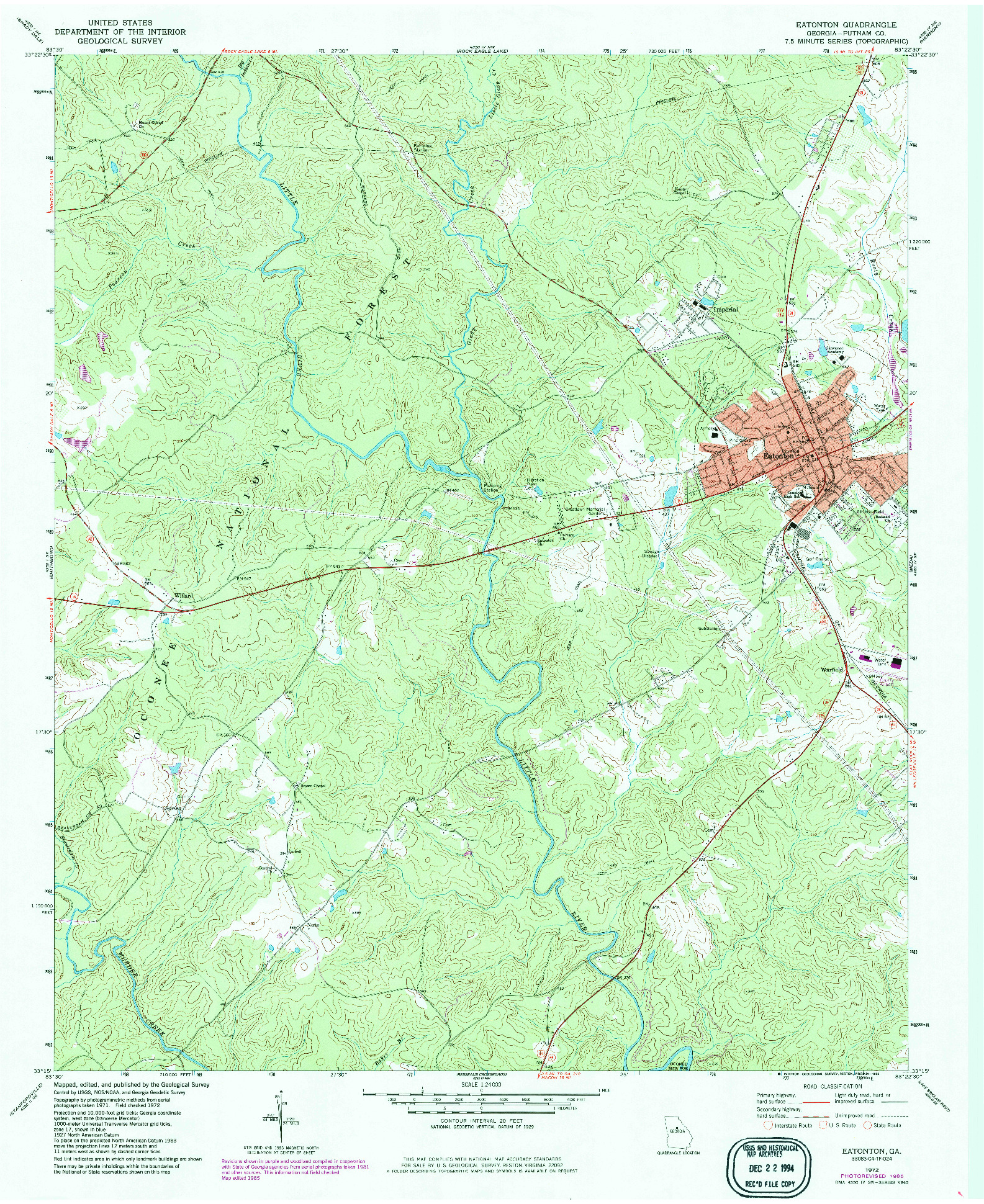 USGS 1:24000-SCALE QUADRANGLE FOR EATONTON, GA 1972