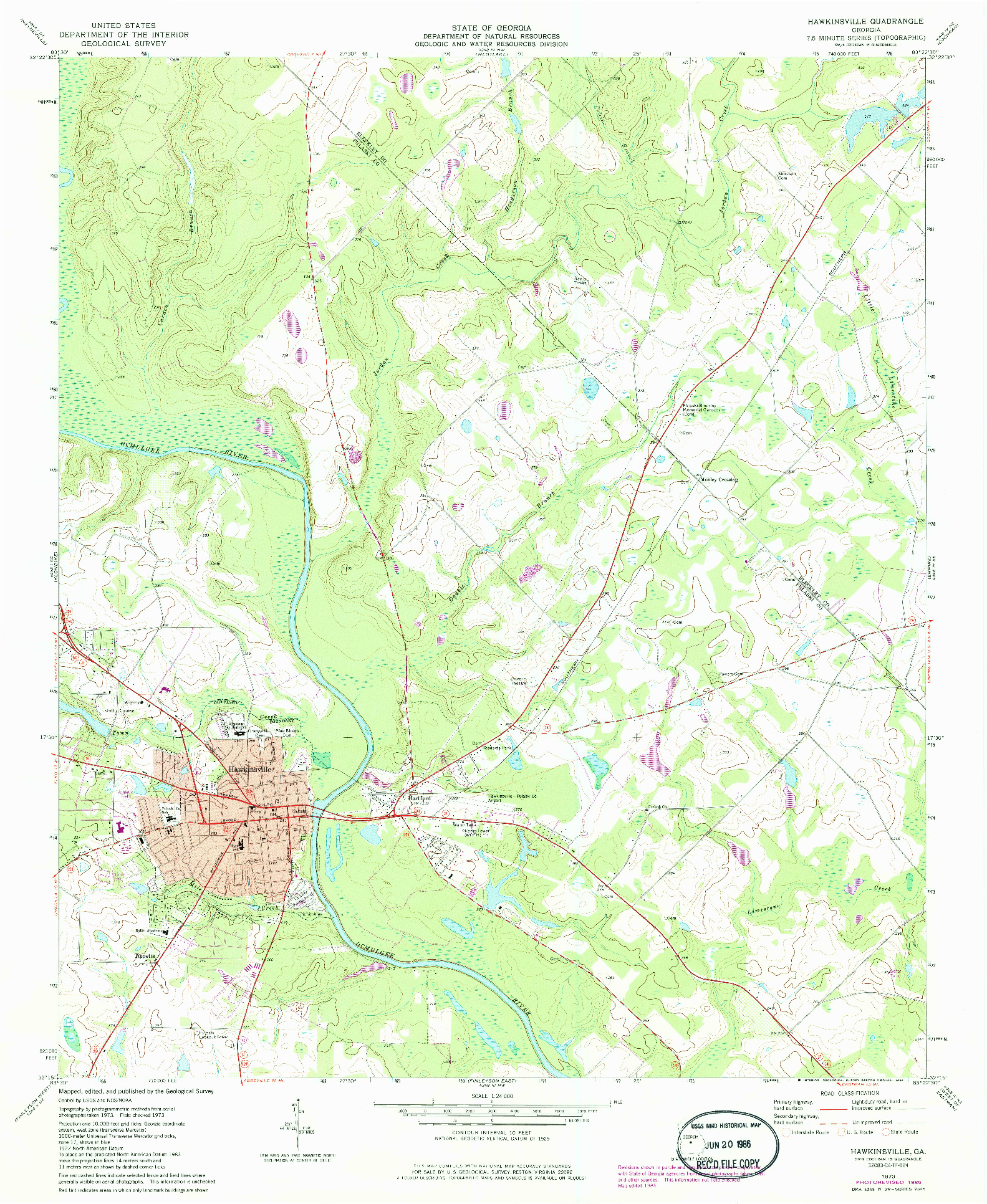 USGS 1:24000-SCALE QUADRANGLE FOR HAWKINSVILLE, GA 1973