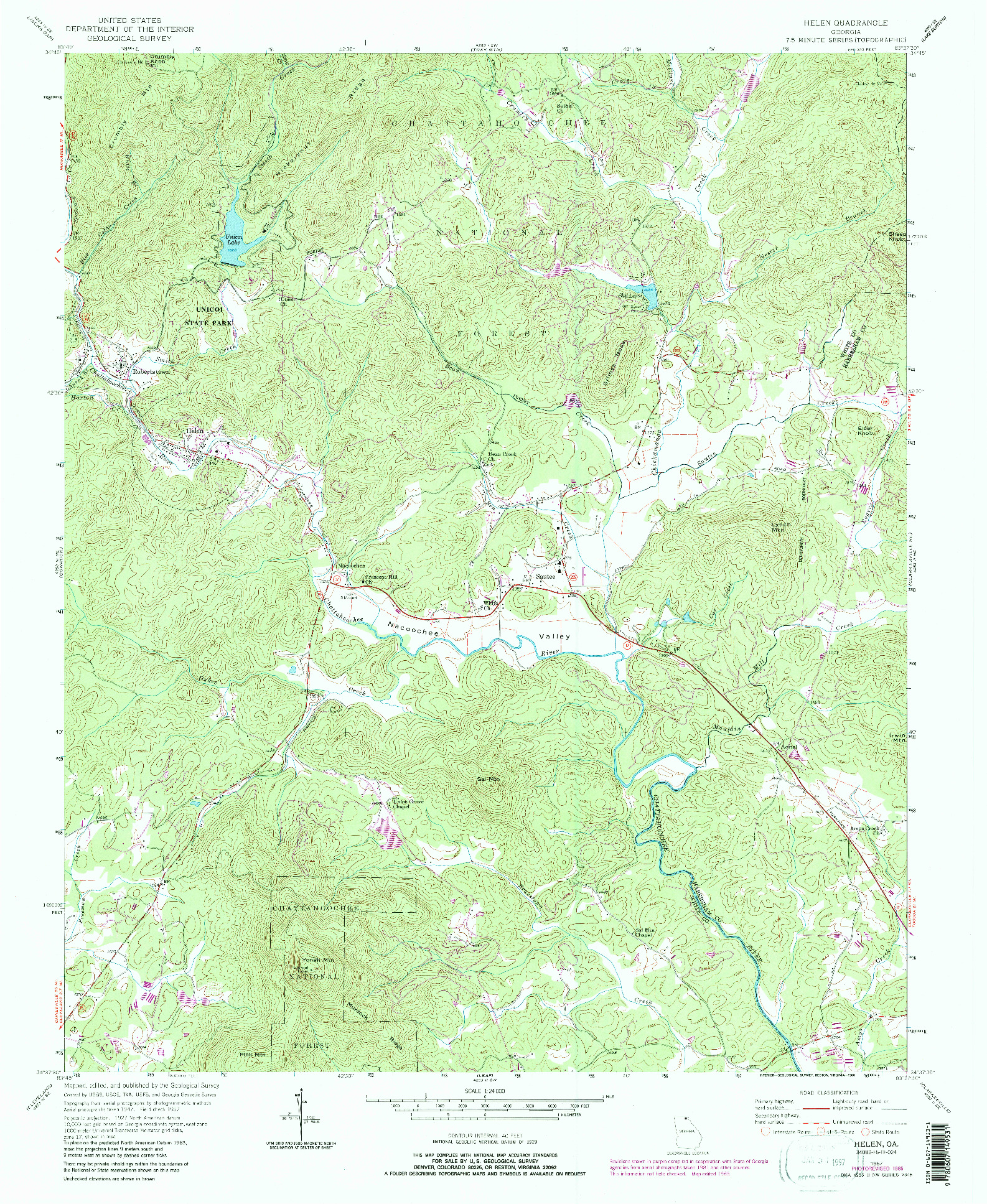 USGS 1:24000-SCALE QUADRANGLE FOR HELEN, GA 1957