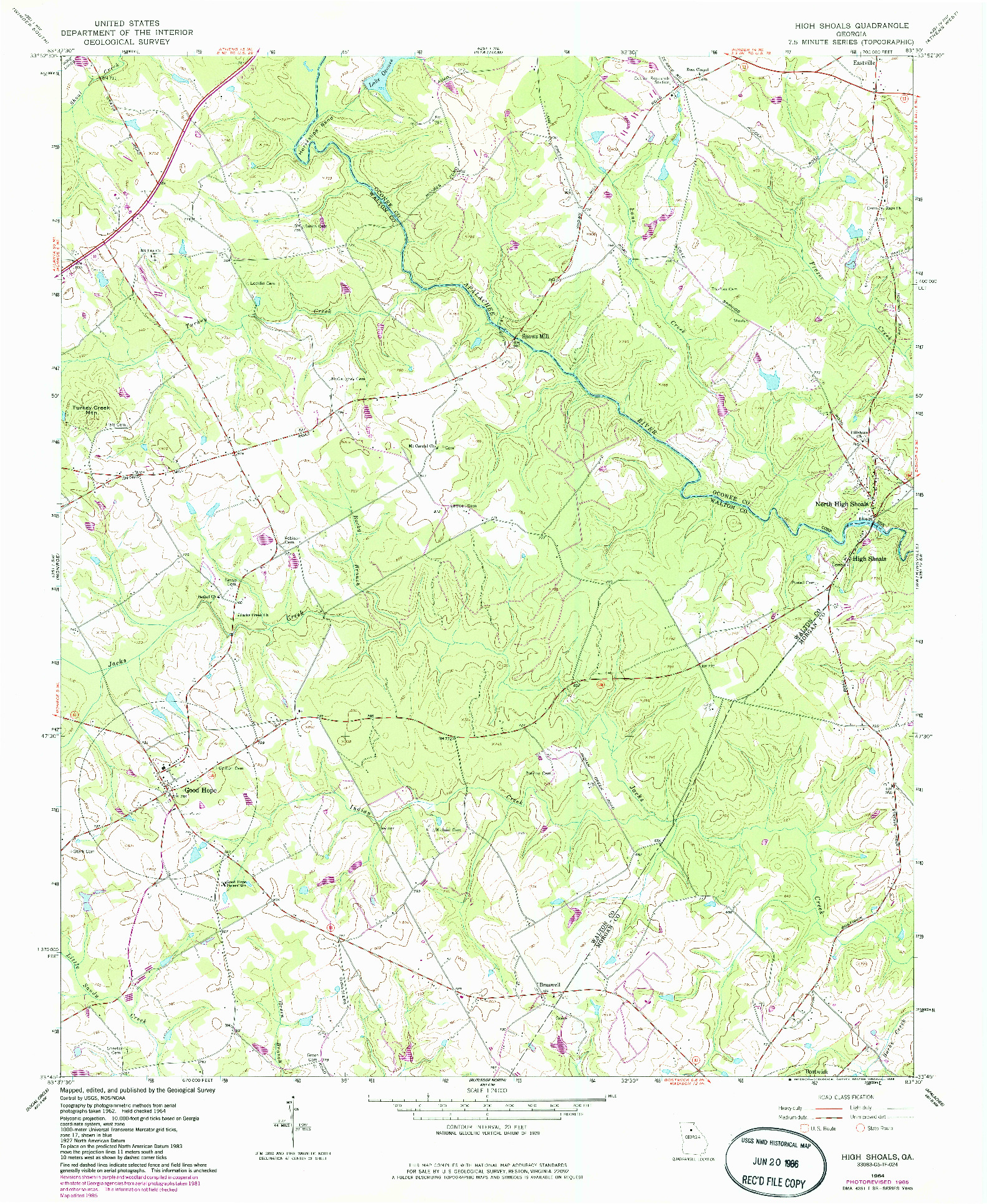 USGS 1:24000-SCALE QUADRANGLE FOR HIGH SHOALS, GA 1964