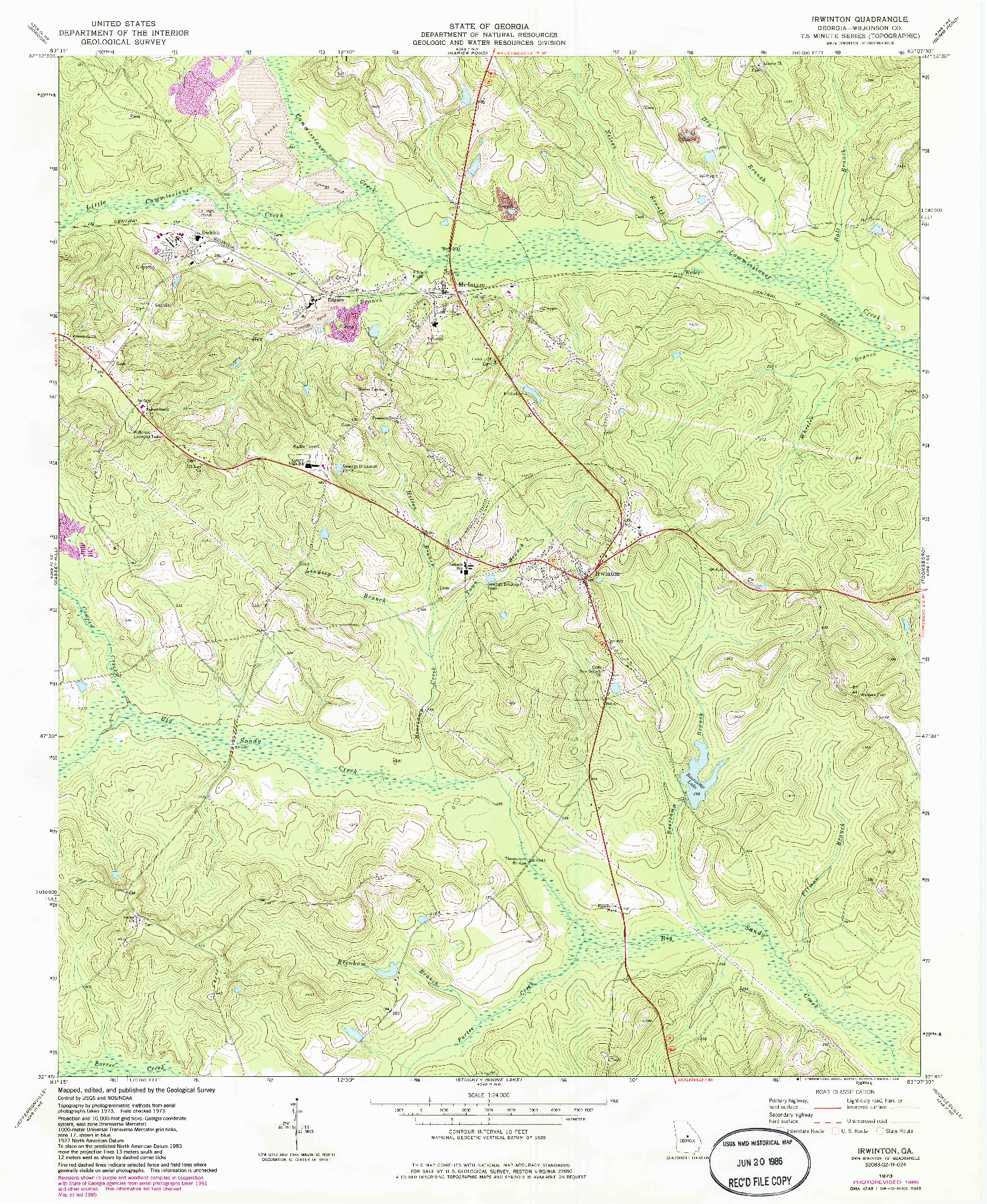 USGS 1:24000-SCALE QUADRANGLE FOR IRWINTON, GA 1973