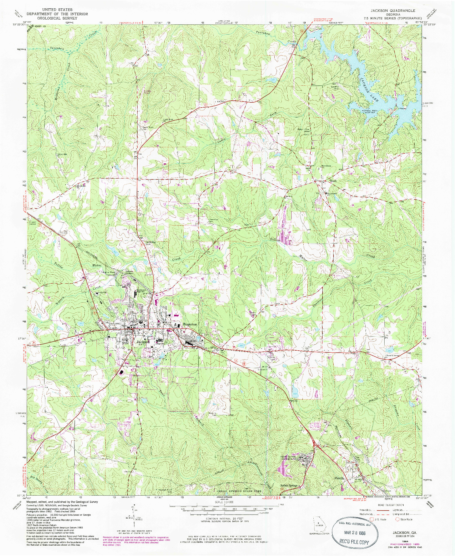 USGS 1:24000-SCALE QUADRANGLE FOR JACKSON, GA 1964