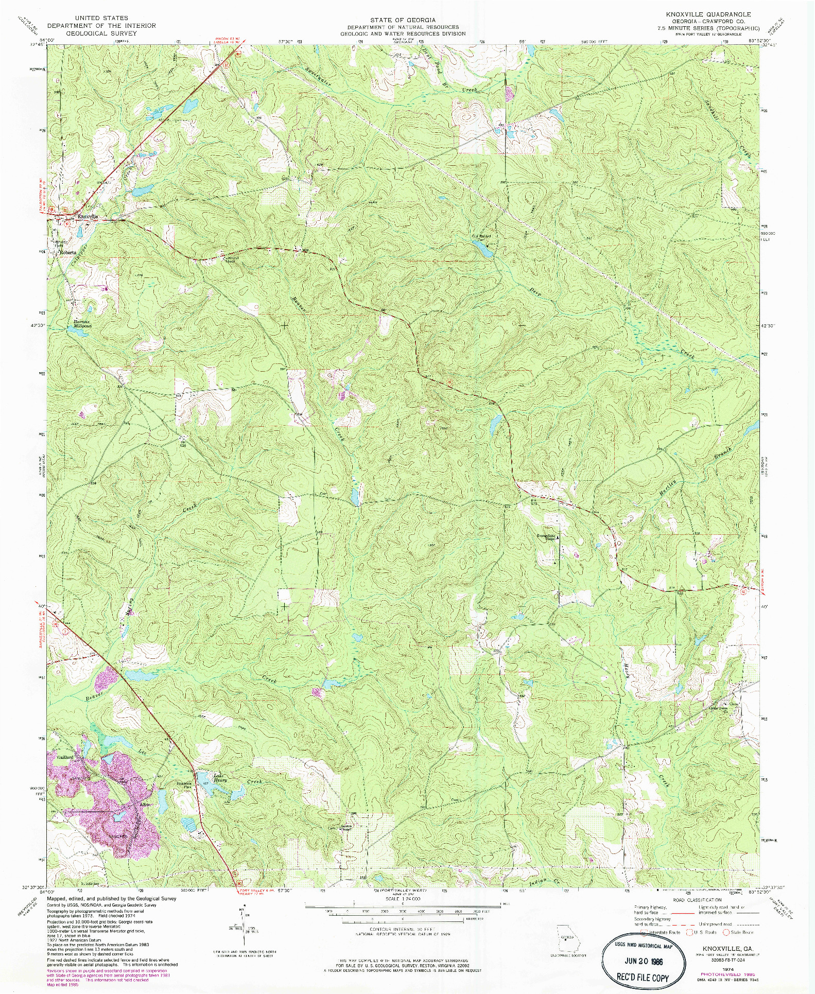 USGS 1:24000-SCALE QUADRANGLE FOR KNOXVILLE, GA 1974