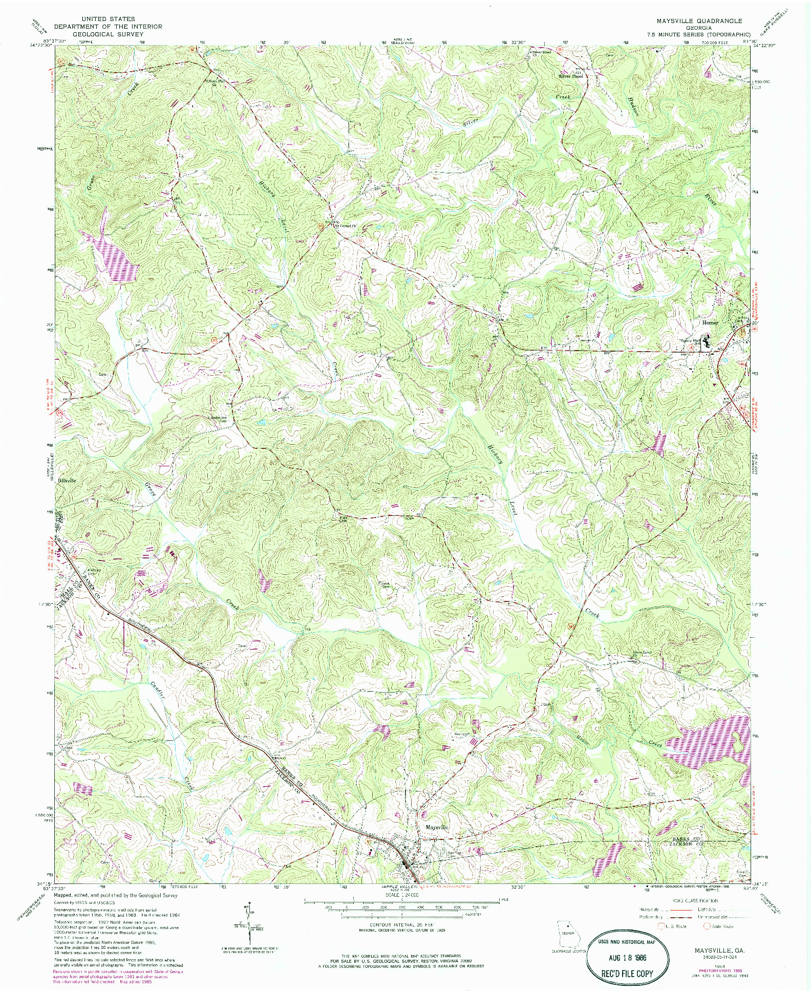 USGS 1:24000-SCALE QUADRANGLE FOR MAYSVILLE, GA 1964