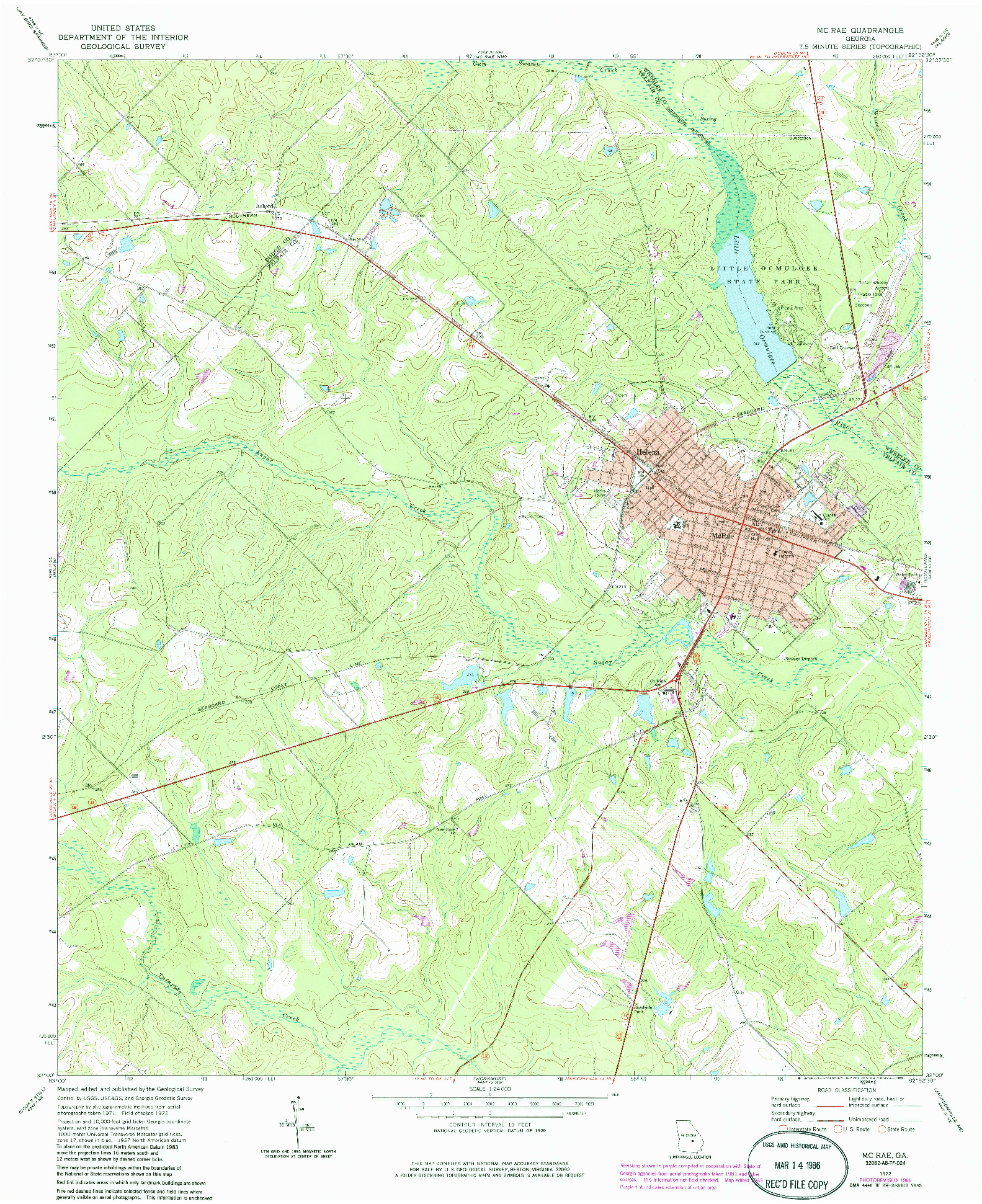 USGS 1:24000-SCALE QUADRANGLE FOR MC RAE, GA 1972