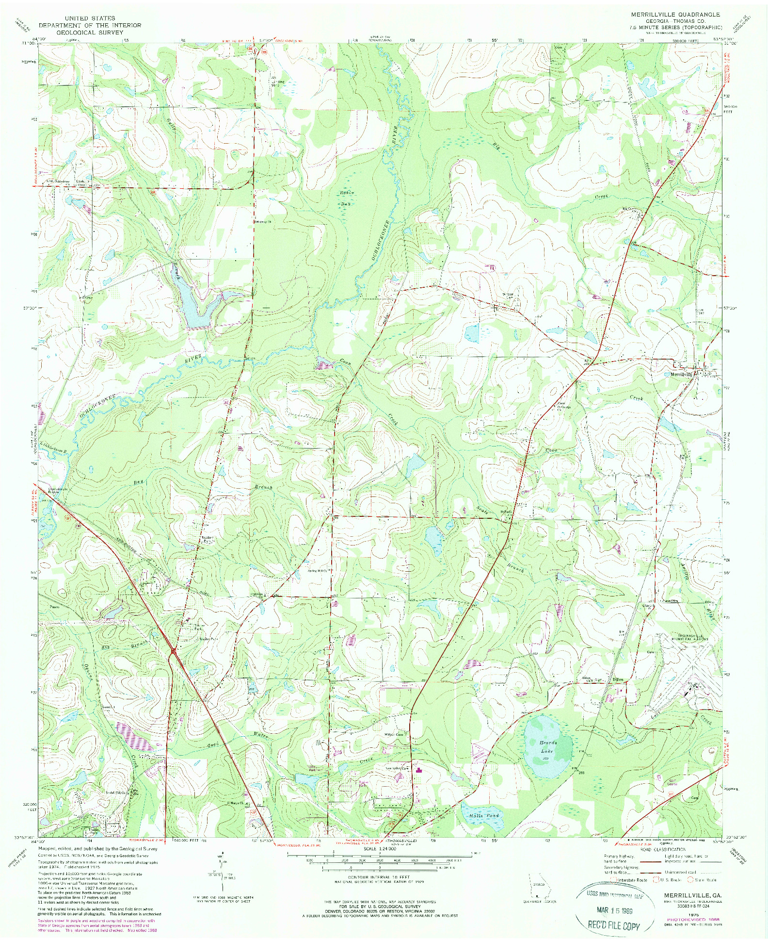 USGS 1:24000-SCALE QUADRANGLE FOR MERRILLVILLE, GA 1975