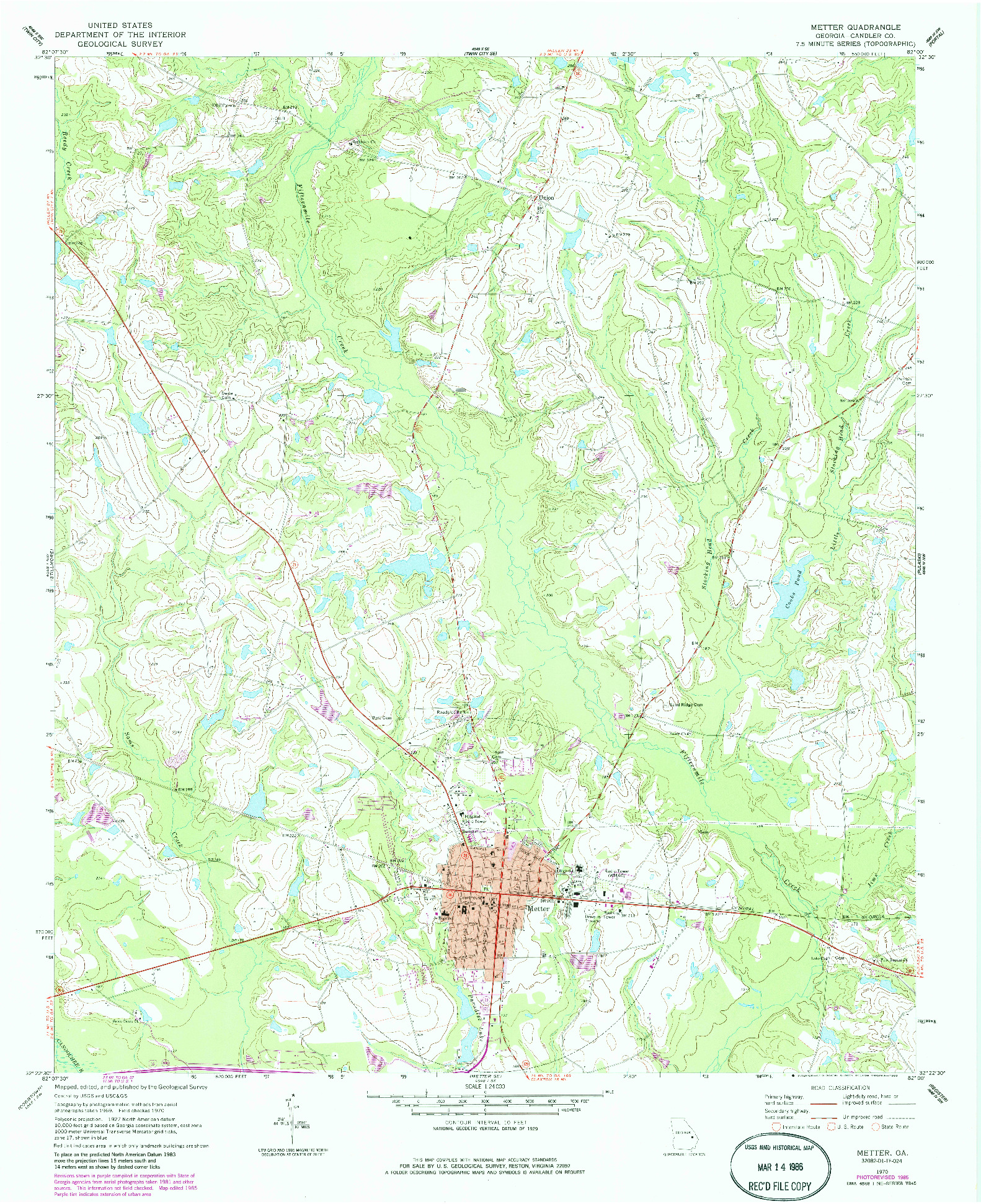 USGS 1:24000-SCALE QUADRANGLE FOR METTER, GA 1970