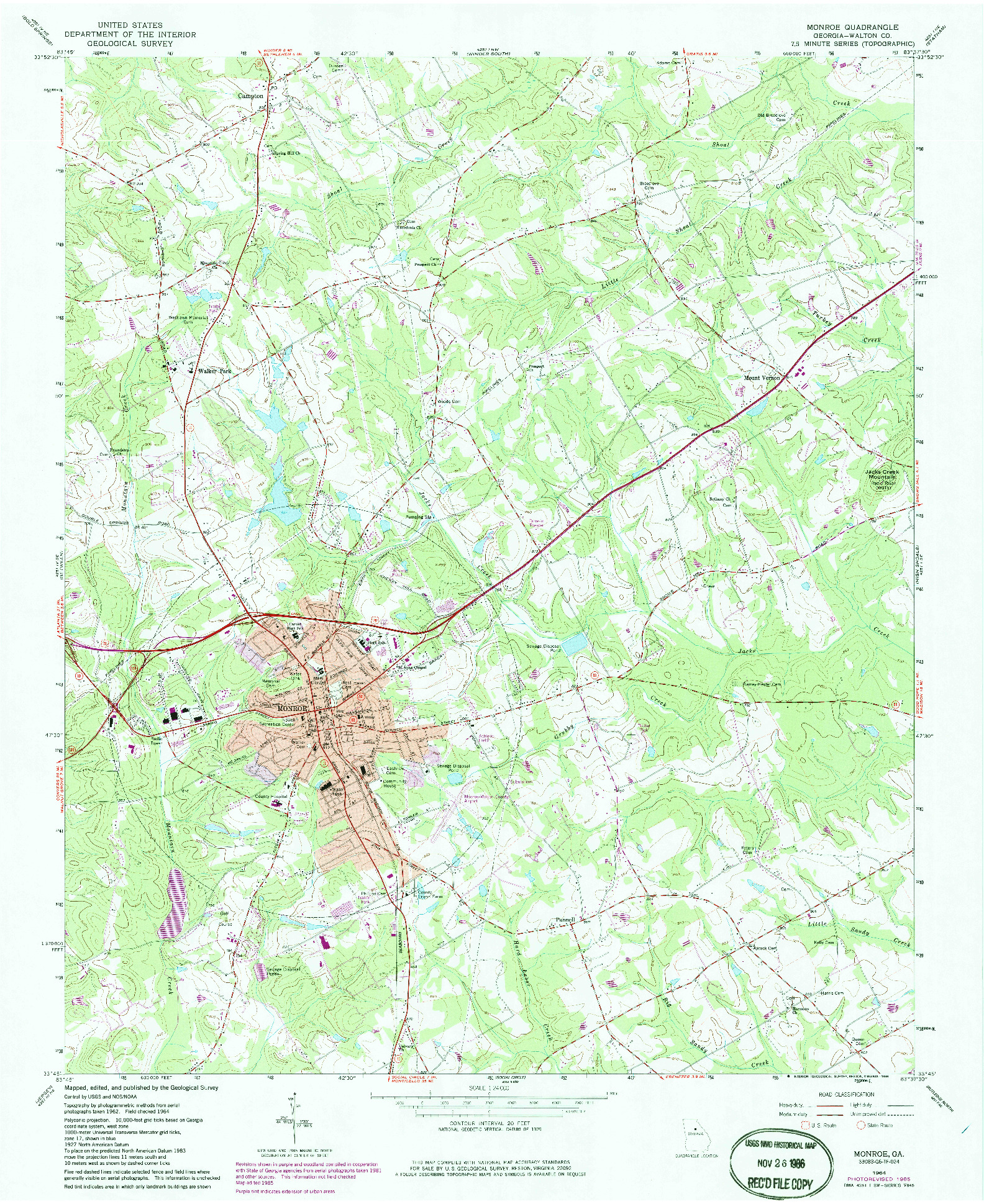 USGS 1:24000-SCALE QUADRANGLE FOR MONROE, GA 1964