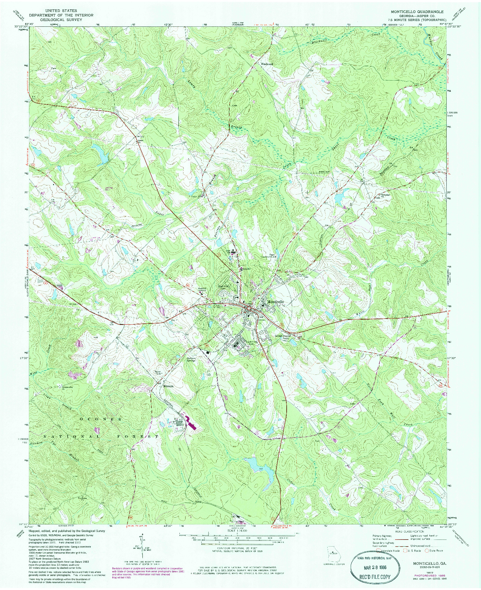 USGS 1:24000-SCALE QUADRANGLE FOR MONTICELLO, GA 1972