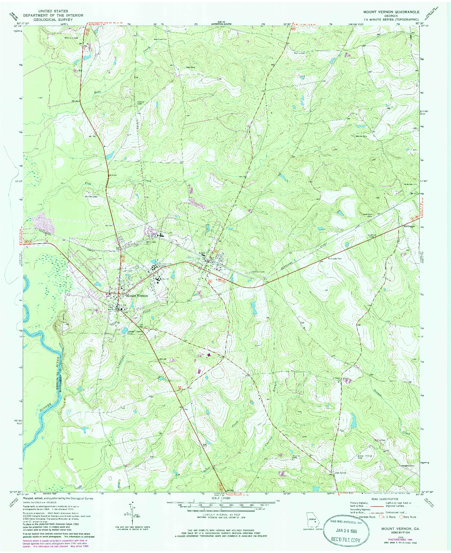 USGS 1:24000-SCALE QUADRANGLE FOR MOUNT VERNON, GA 1970