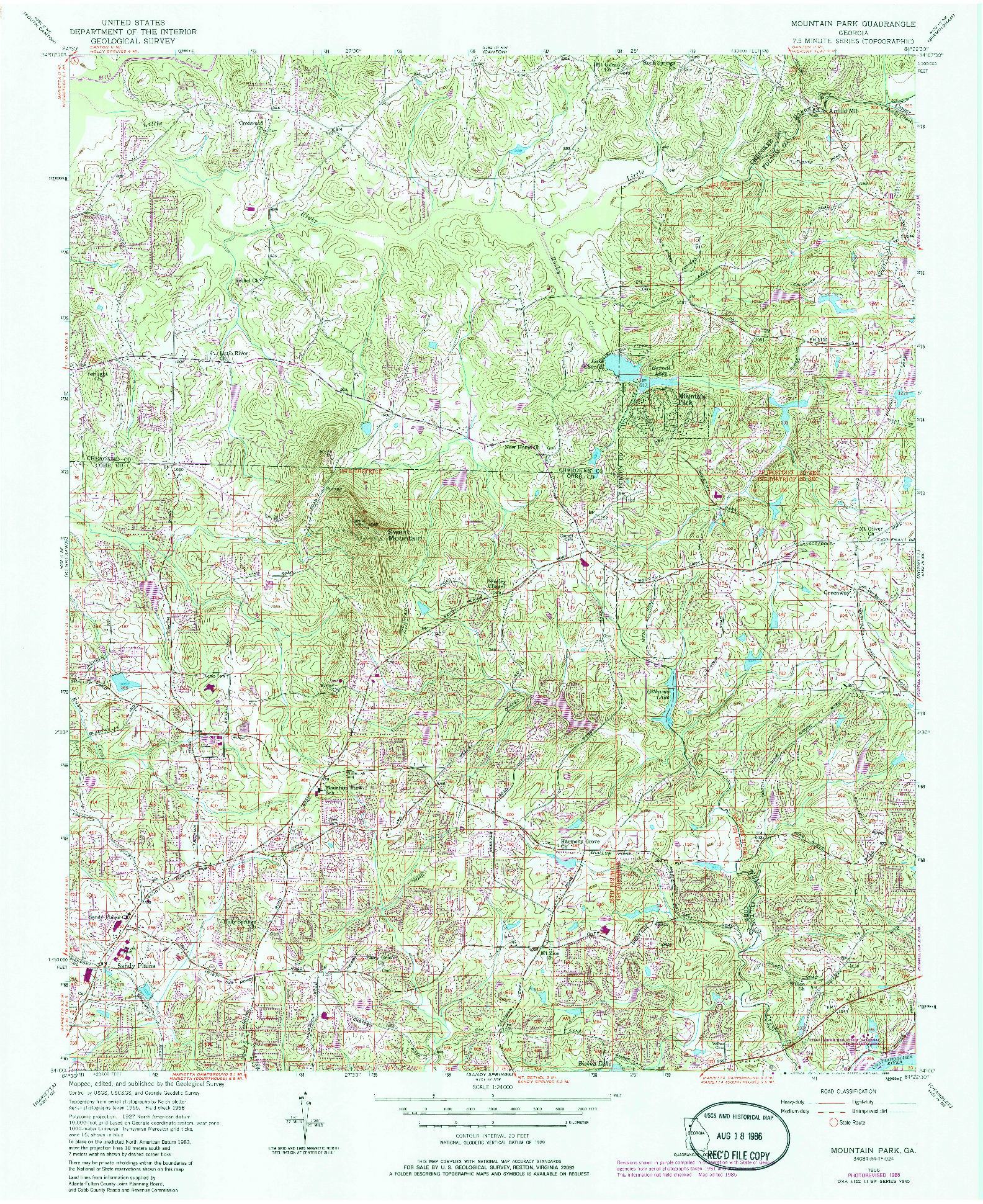 USGS 1:24000-SCALE QUADRANGLE FOR MOUNTAIN PARK, GA 1956