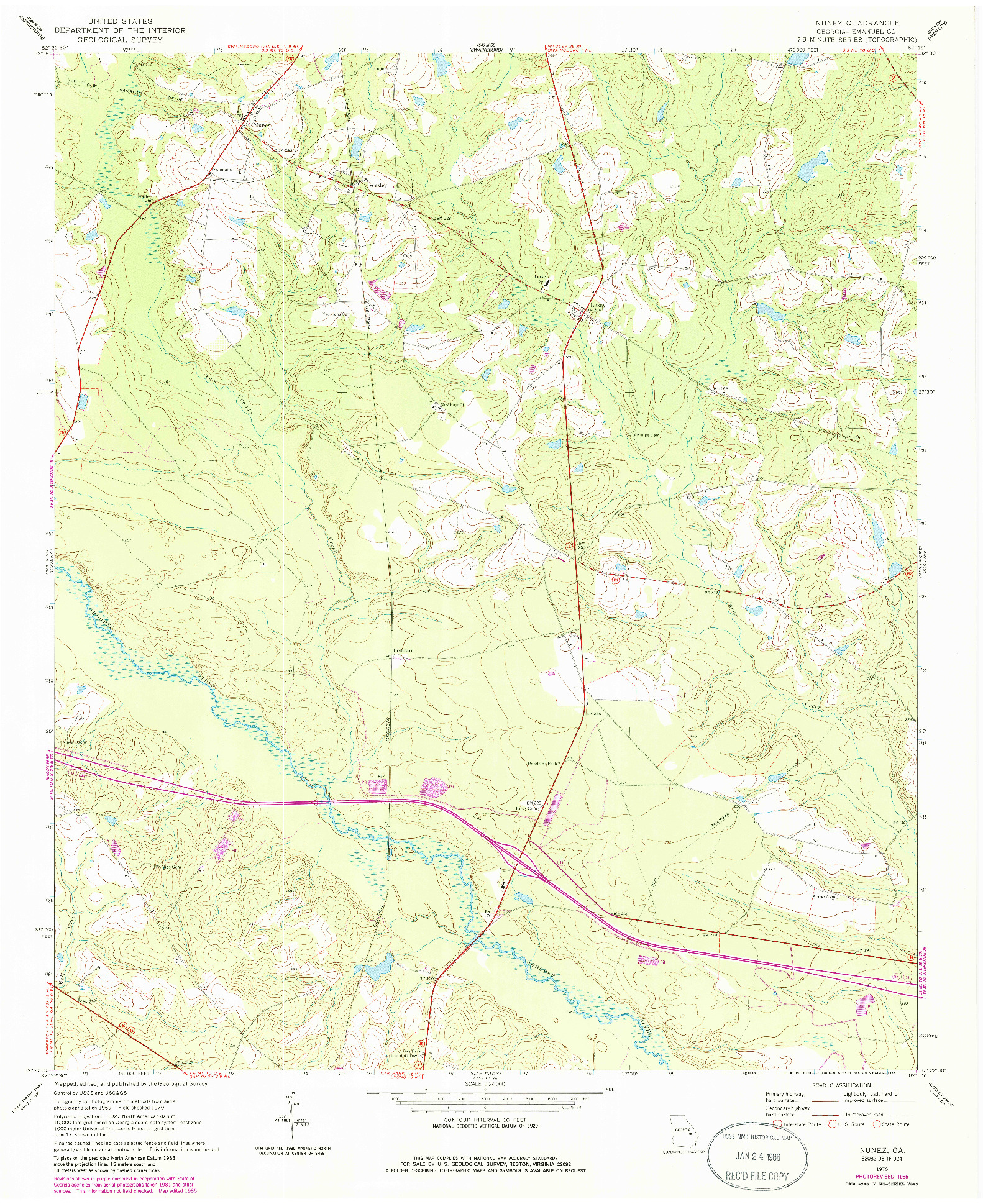 USGS 1:24000-SCALE QUADRANGLE FOR NUNEZ, GA 1970