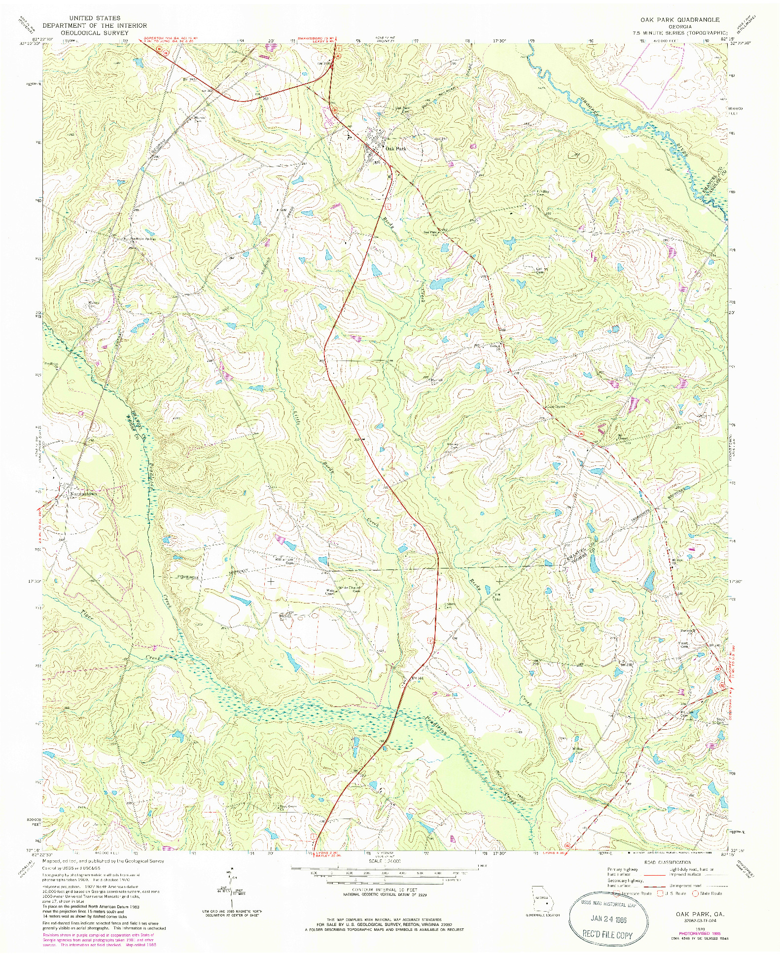 USGS 1:24000-SCALE QUADRANGLE FOR OAK PARK, GA 1970