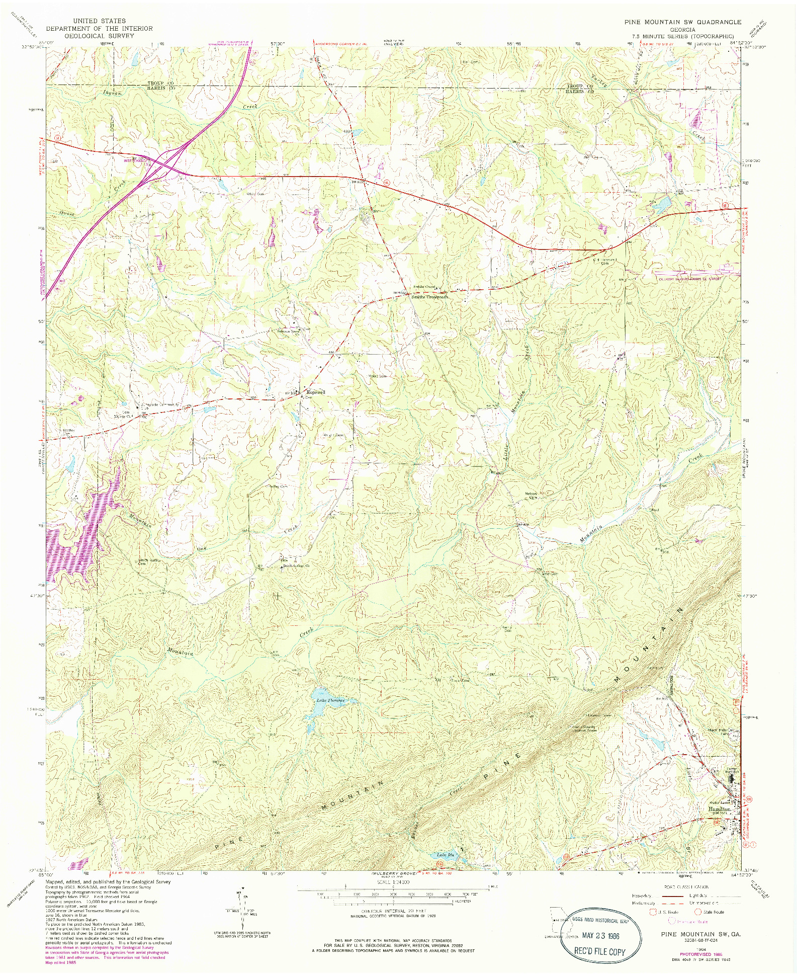 USGS 1:24000-SCALE QUADRANGLE FOR PINE MOUNTAIN SW, GA 1964