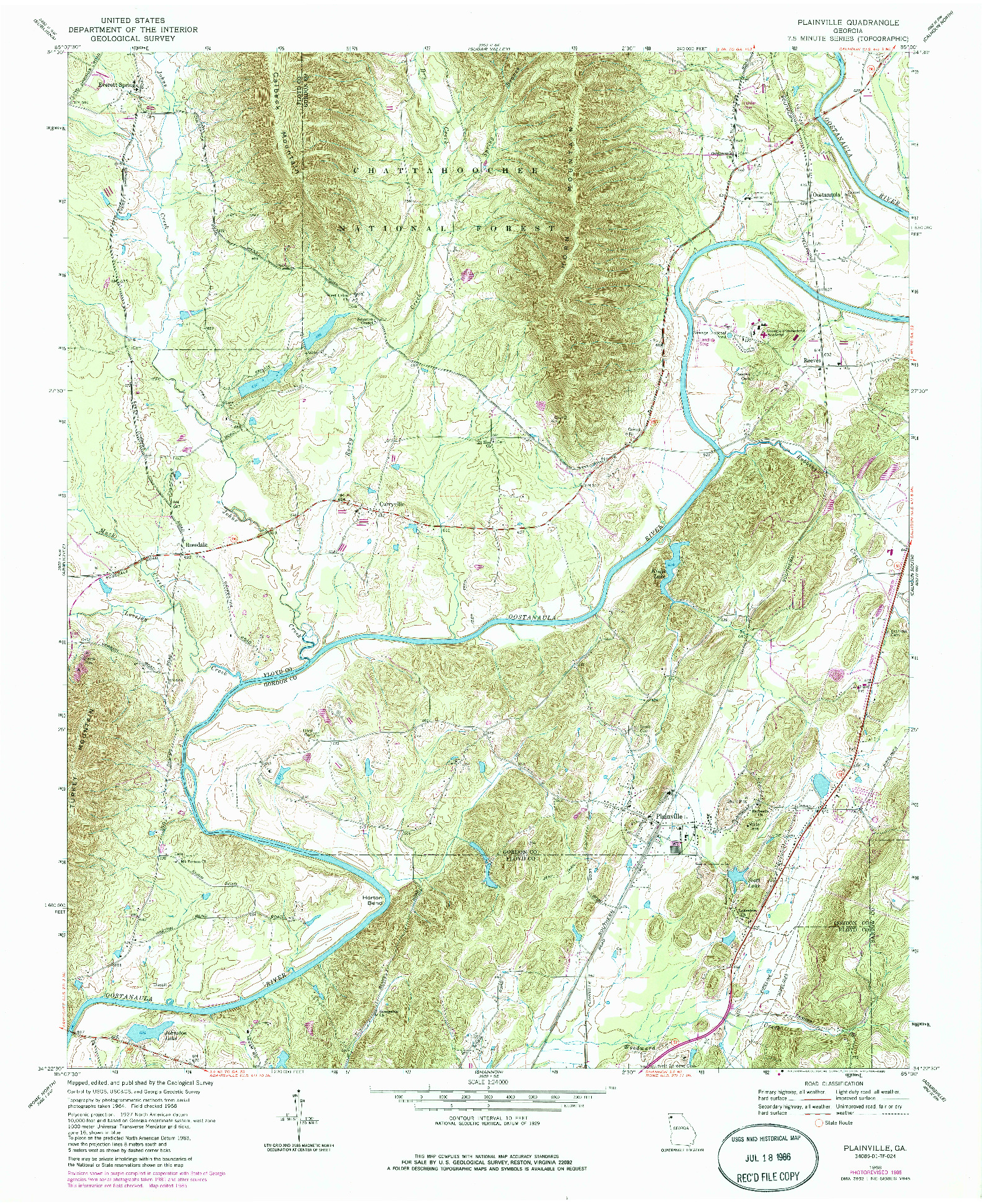 USGS 1:24000-SCALE QUADRANGLE FOR PLAINVILLE, GA 1968