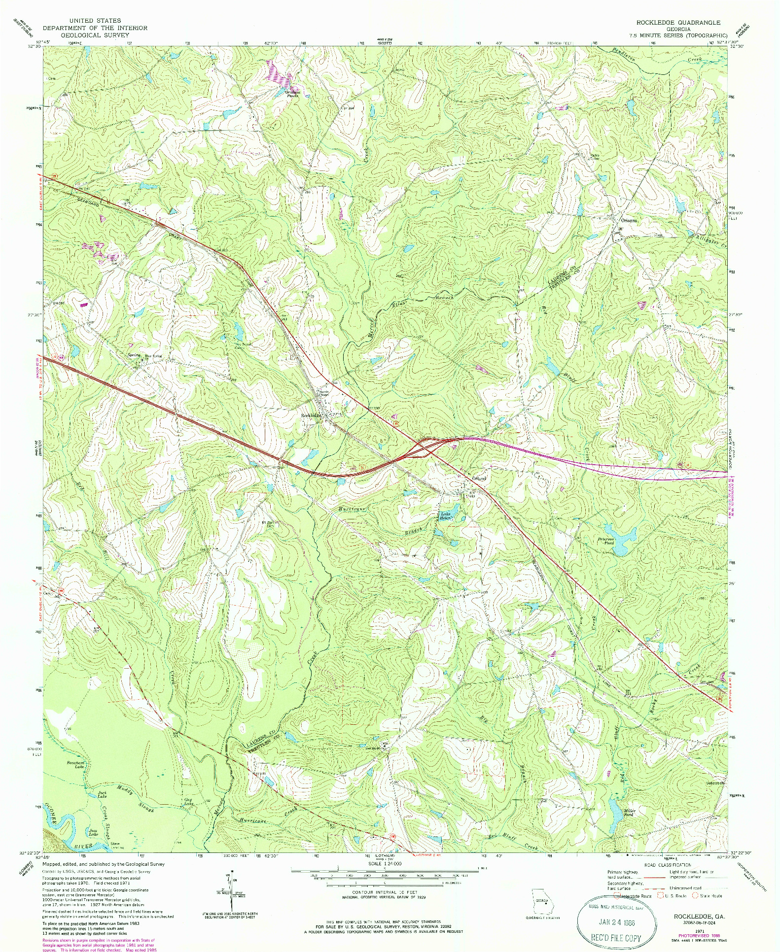 USGS 1:24000-SCALE QUADRANGLE FOR ROCKLEDGE, GA 1971