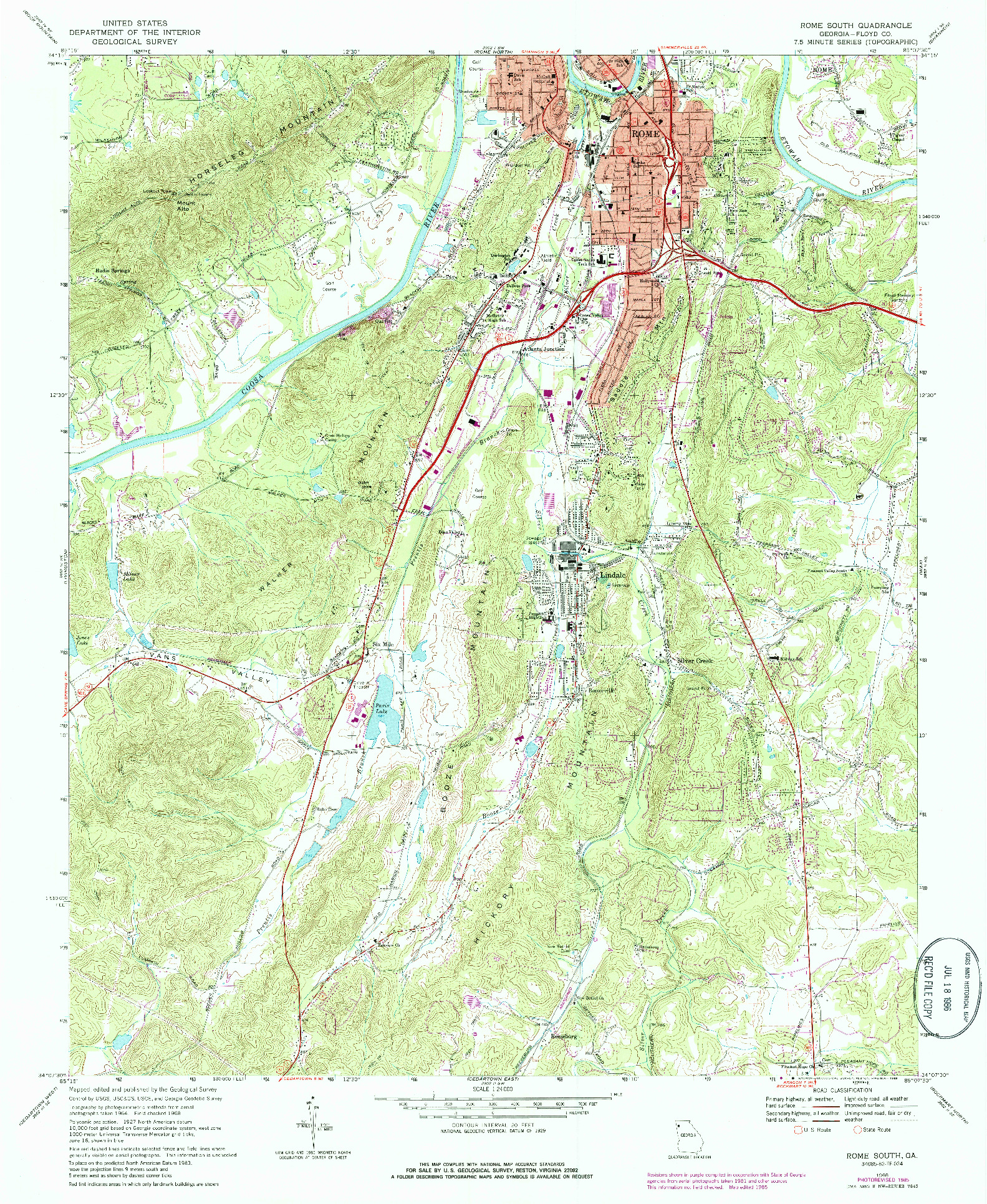 USGS 1:24000-SCALE QUADRANGLE FOR ROME SOUTH, GA 1968