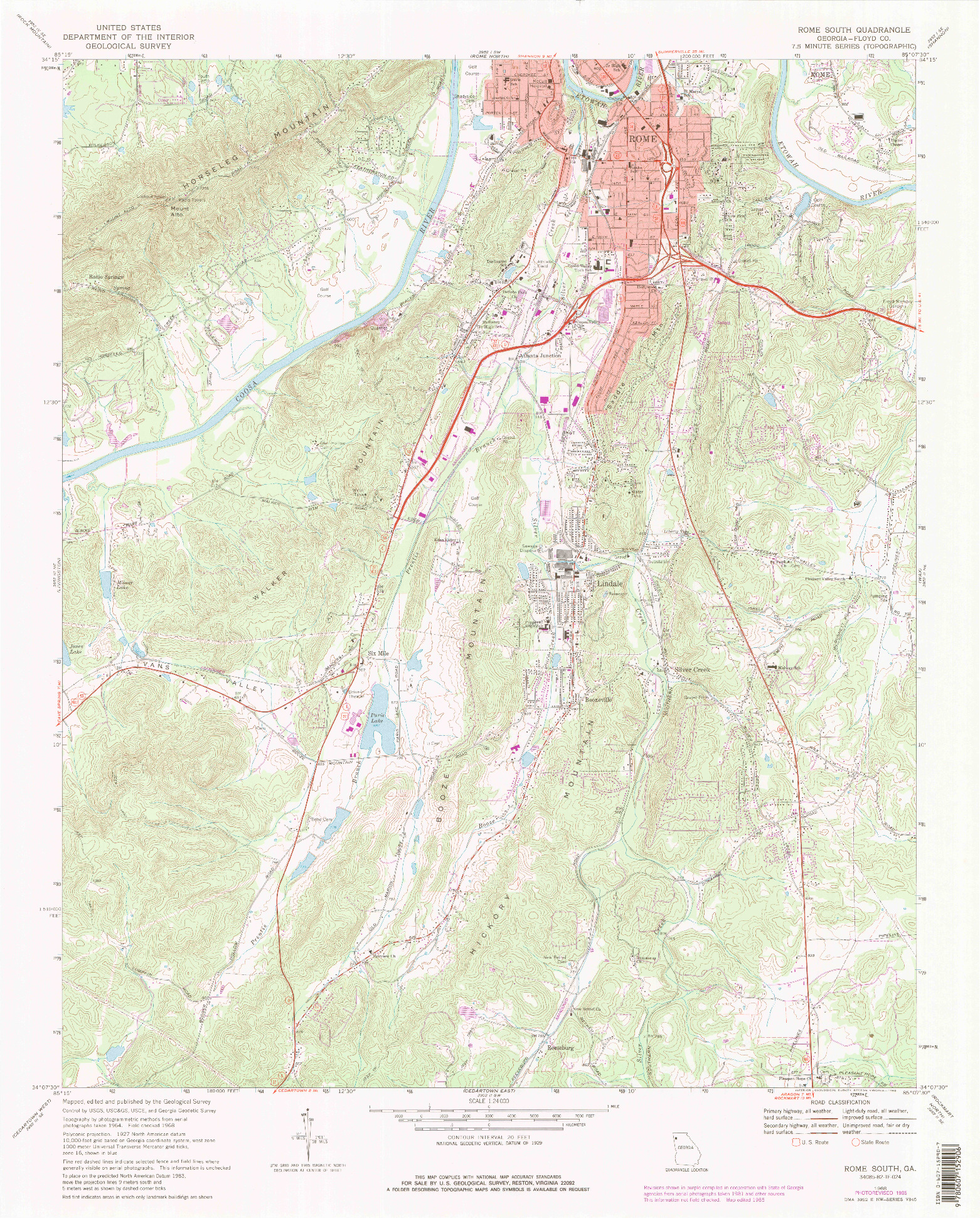 USGS 1:24000-SCALE QUADRANGLE FOR ROME SOUTH, GA 1968