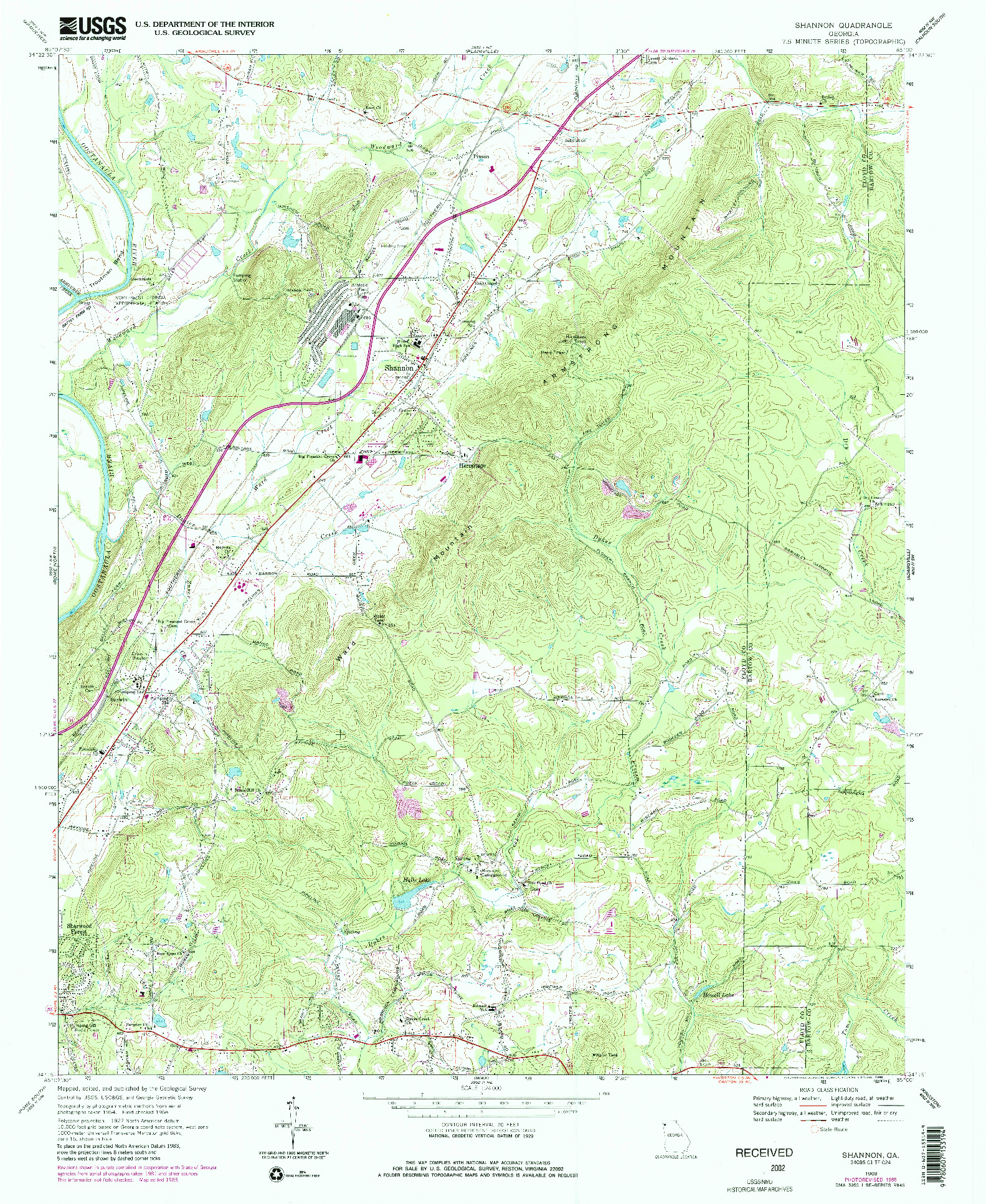 USGS 1:24000-SCALE QUADRANGLE FOR SHANNON, GA 1968