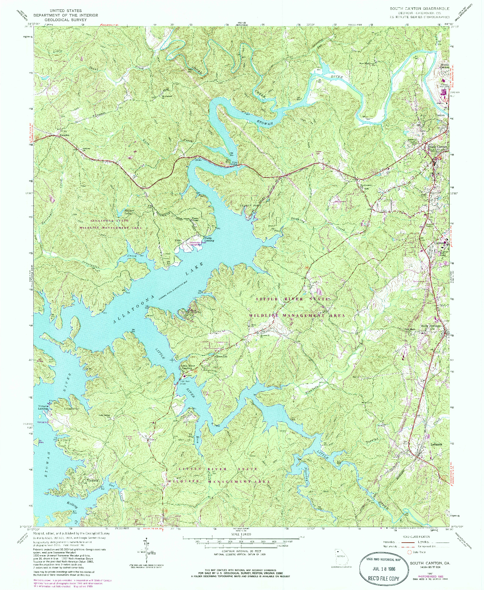 USGS 1:24000-SCALE QUADRANGLE FOR SOUTH CANTON, GA 1961