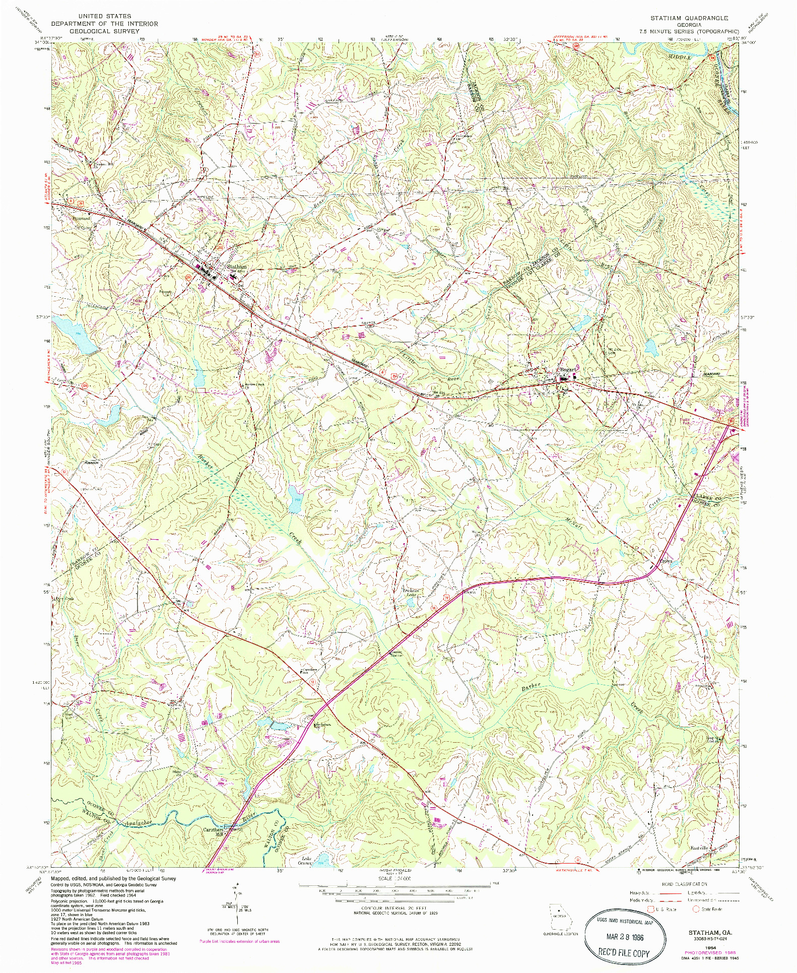 USGS 1:24000-SCALE QUADRANGLE FOR STATHAM, GA 1964