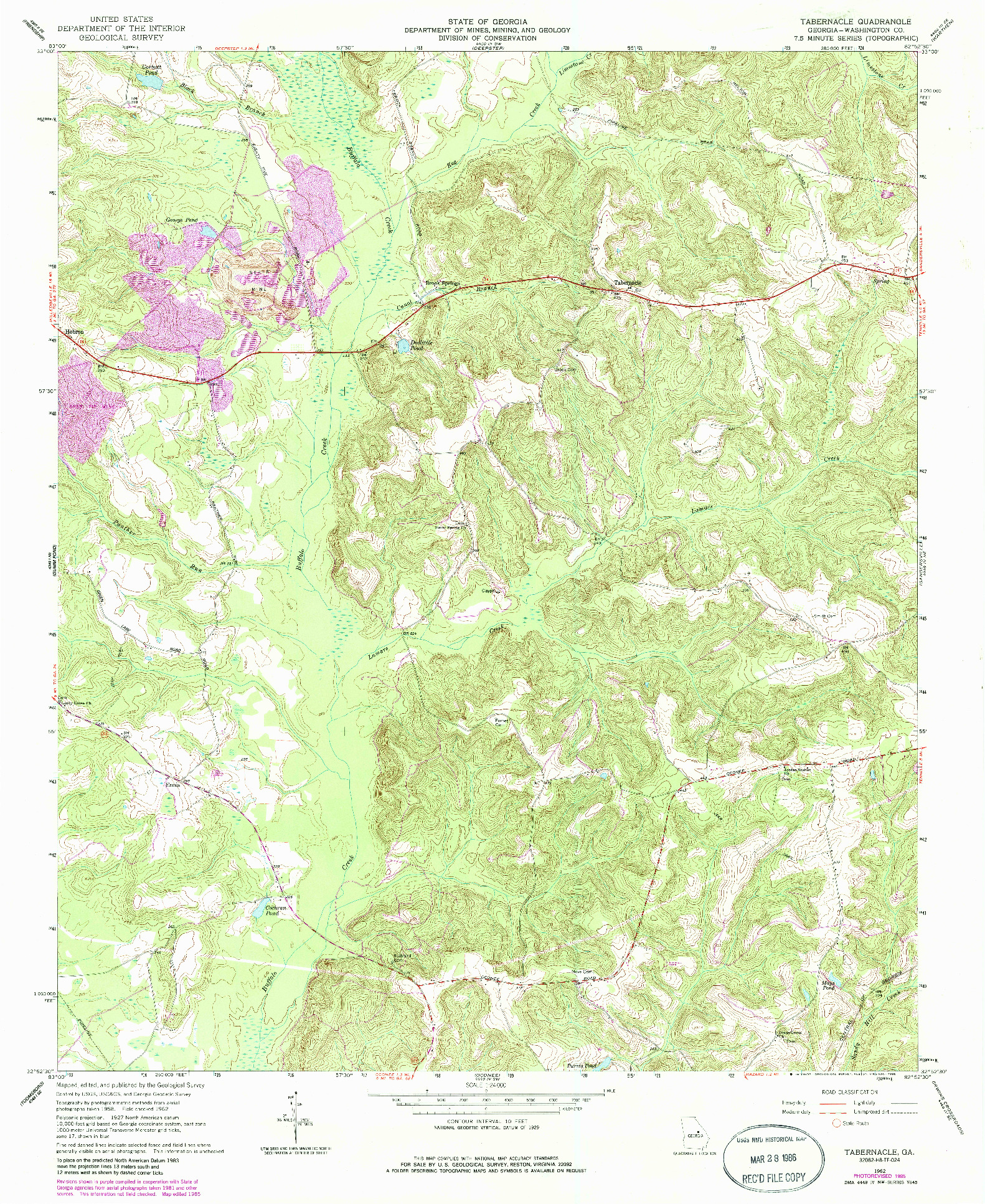 USGS 1:24000-SCALE QUADRANGLE FOR TABERNACLE, GA 1962