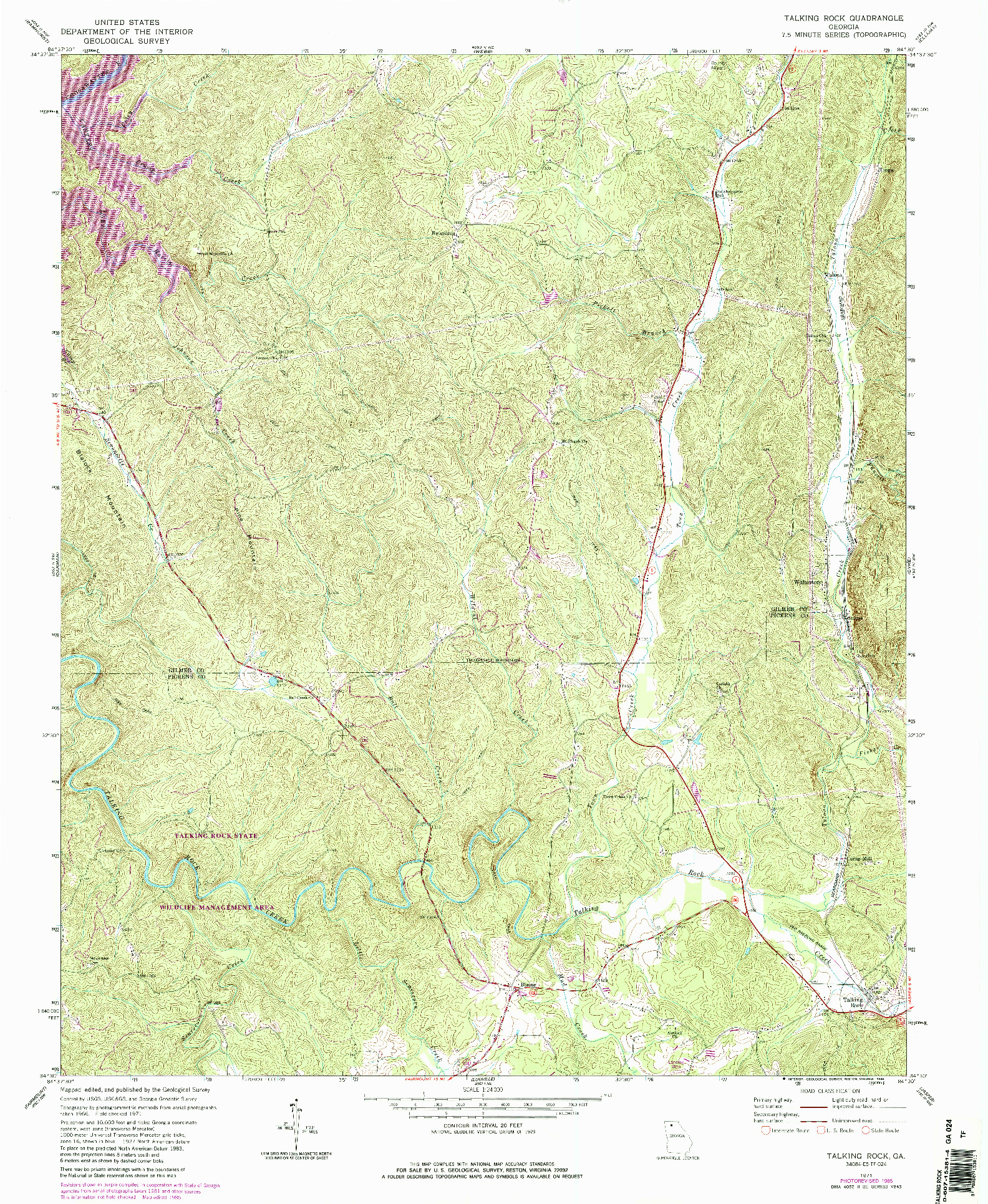 USGS 1:24000-SCALE QUADRANGLE FOR TALKING ROCK, GA 1971