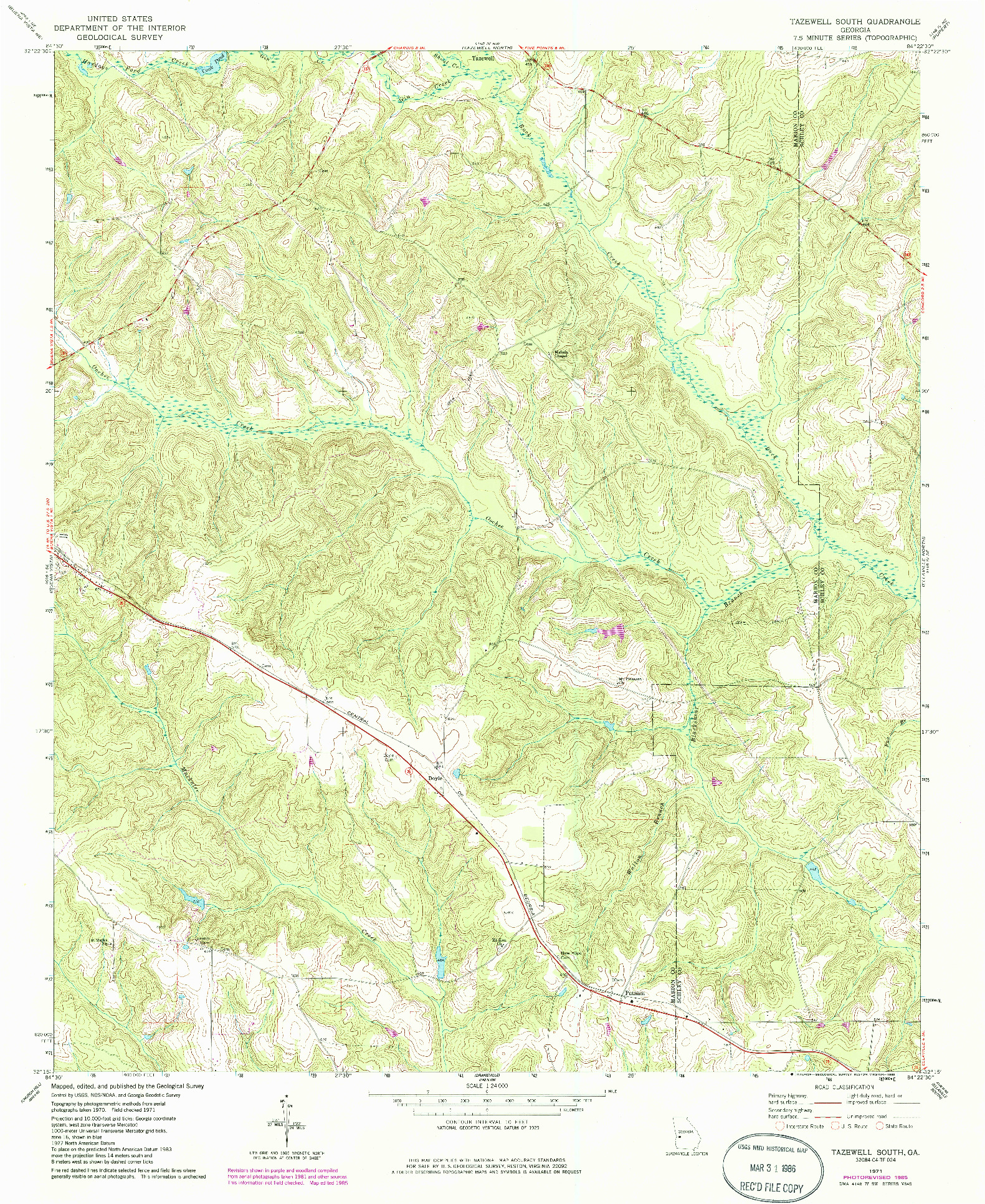 USGS 1:24000-SCALE QUADRANGLE FOR TAZEWELL SOUTH, GA 1971