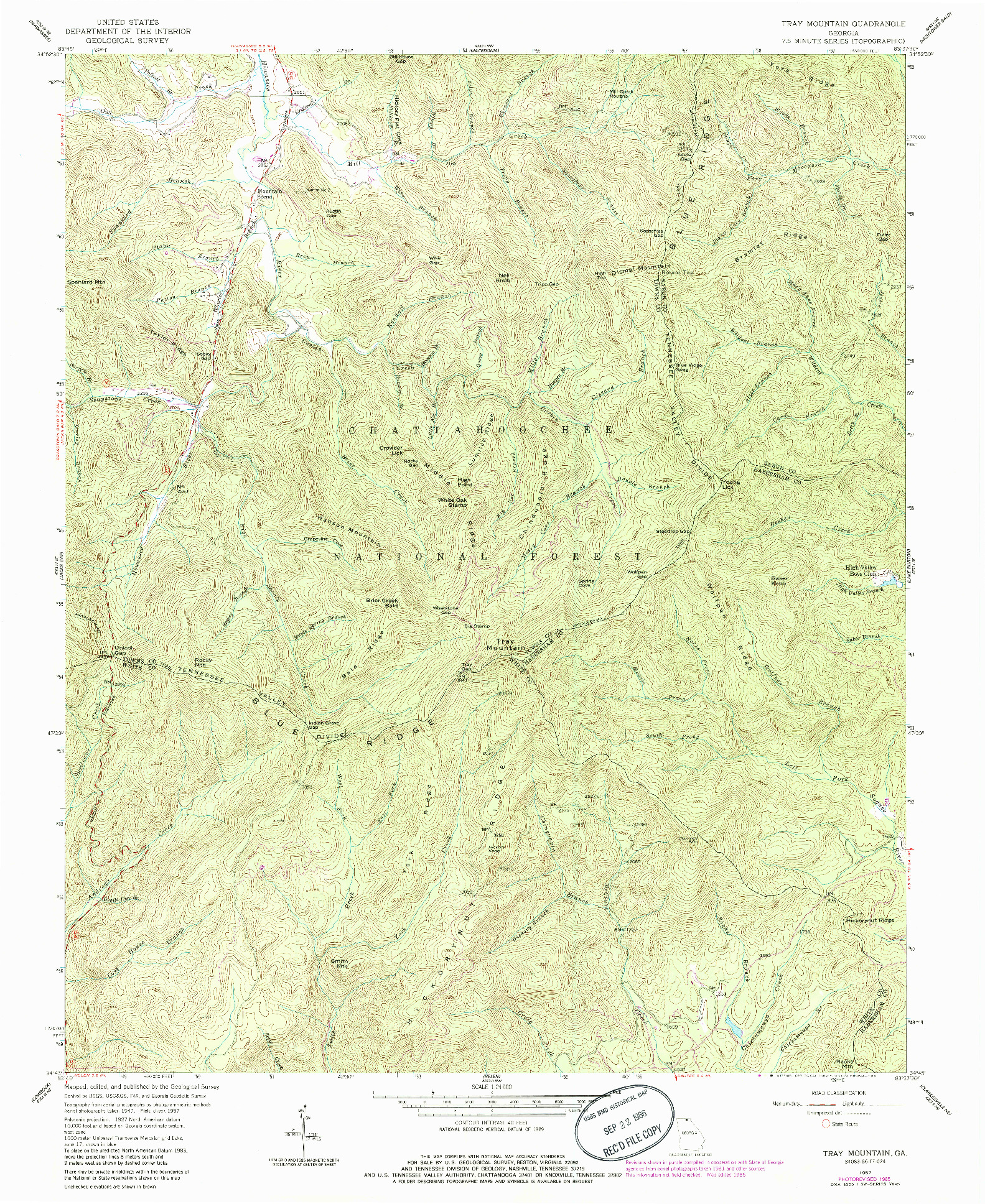 USGS 1:24000-SCALE QUADRANGLE FOR TRAY MOUNTAIN, GA 1957