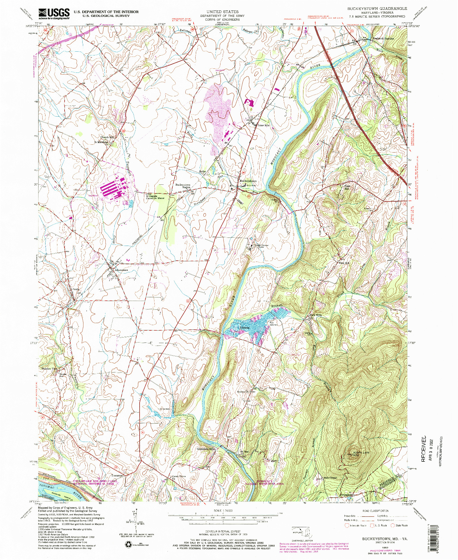 USGS 1:24000-SCALE QUADRANGLE FOR BUCKEYSTOWN, MD 1952