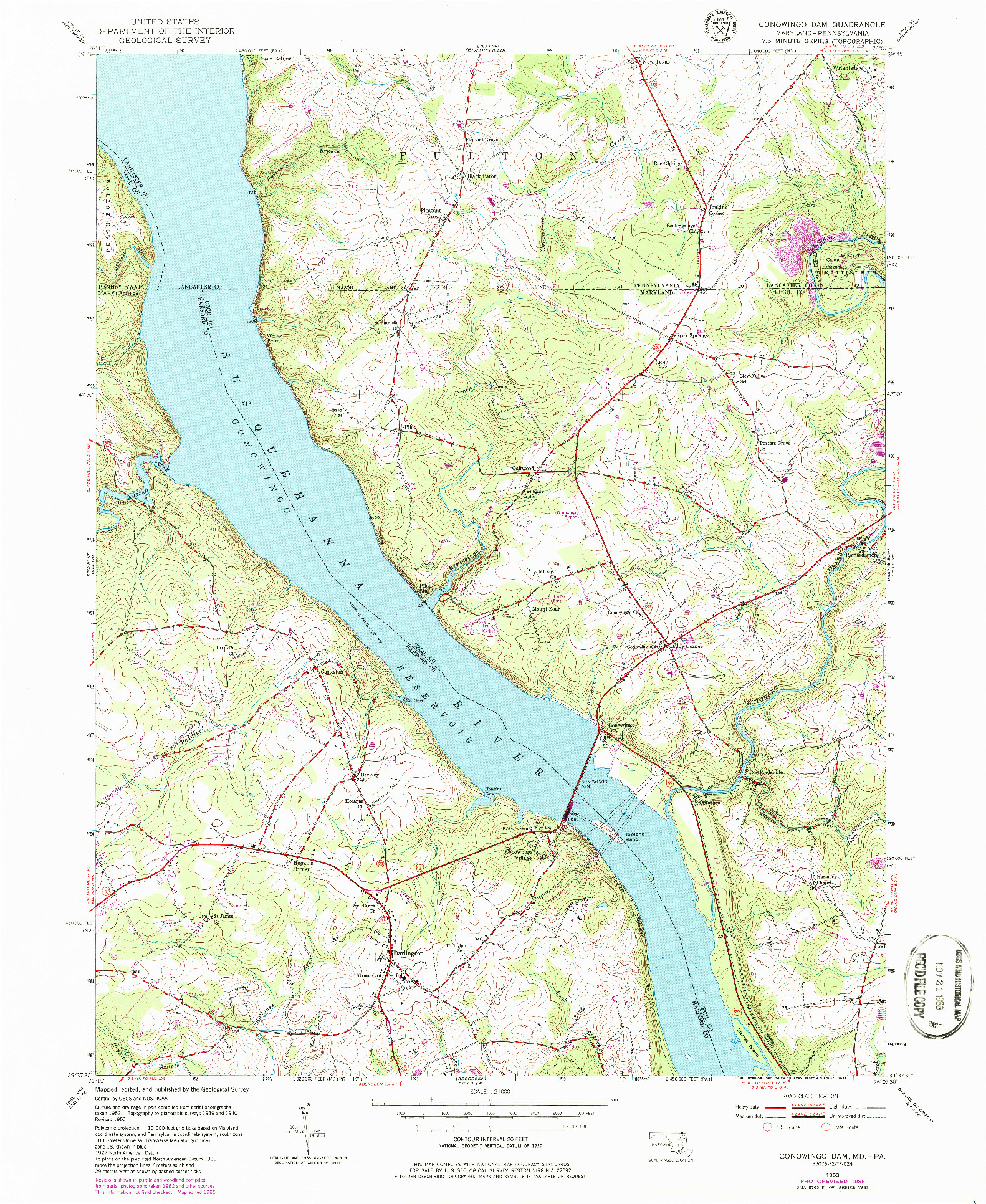 USGS 1:24000-SCALE QUADRANGLE FOR CONOWINGO DAM, MD 1953