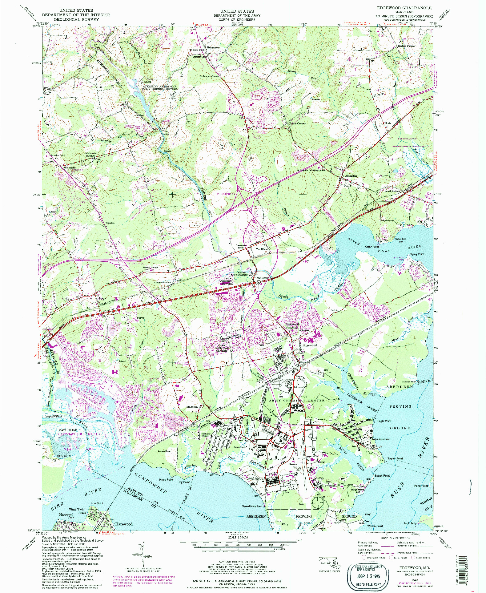 USGS 1:24000-SCALE QUADRANGLE FOR EDGEWOOD, MD 1949