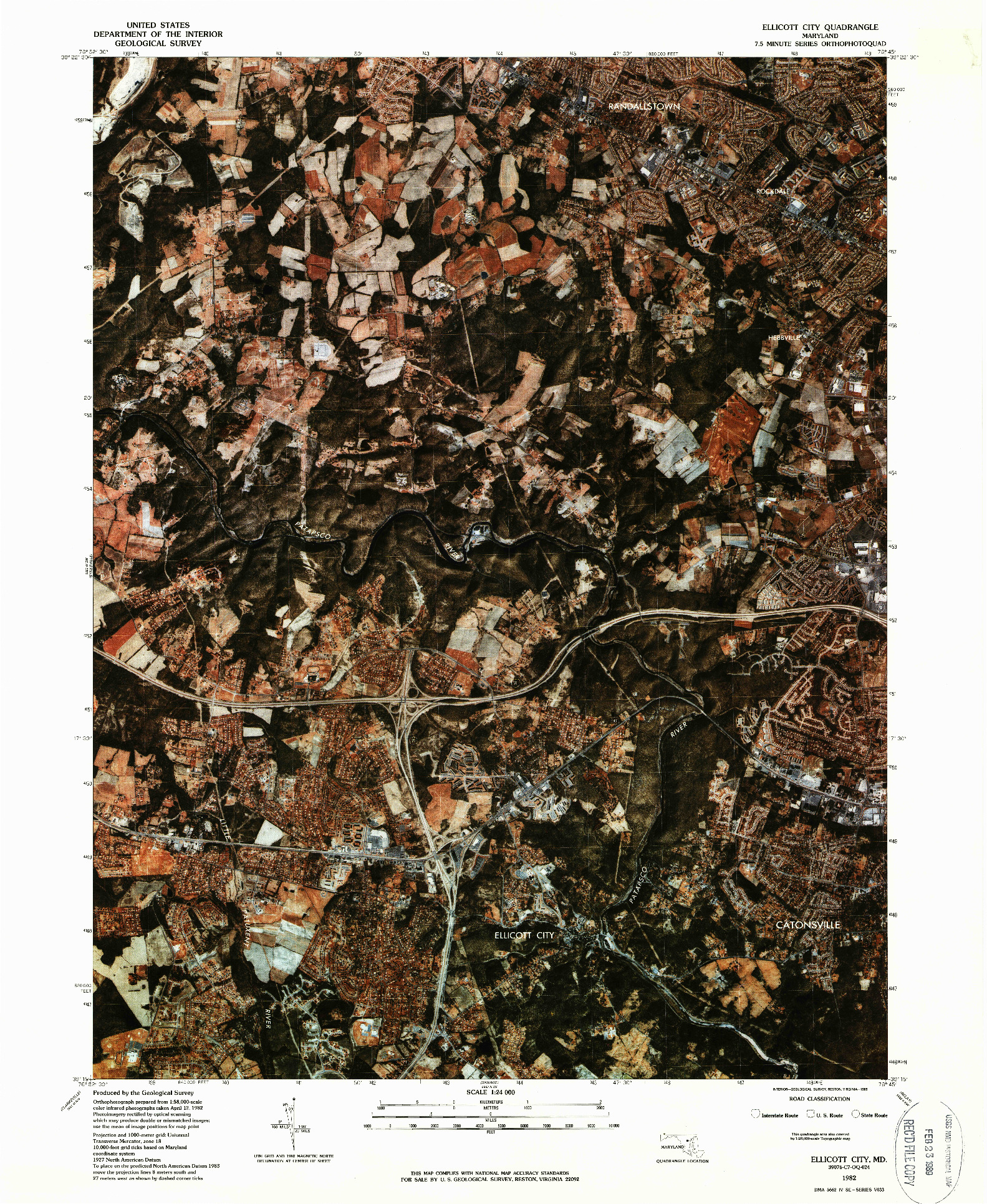 USGS 1:24000-SCALE QUADRANGLE FOR ELLICOTT CITY, MD 1982