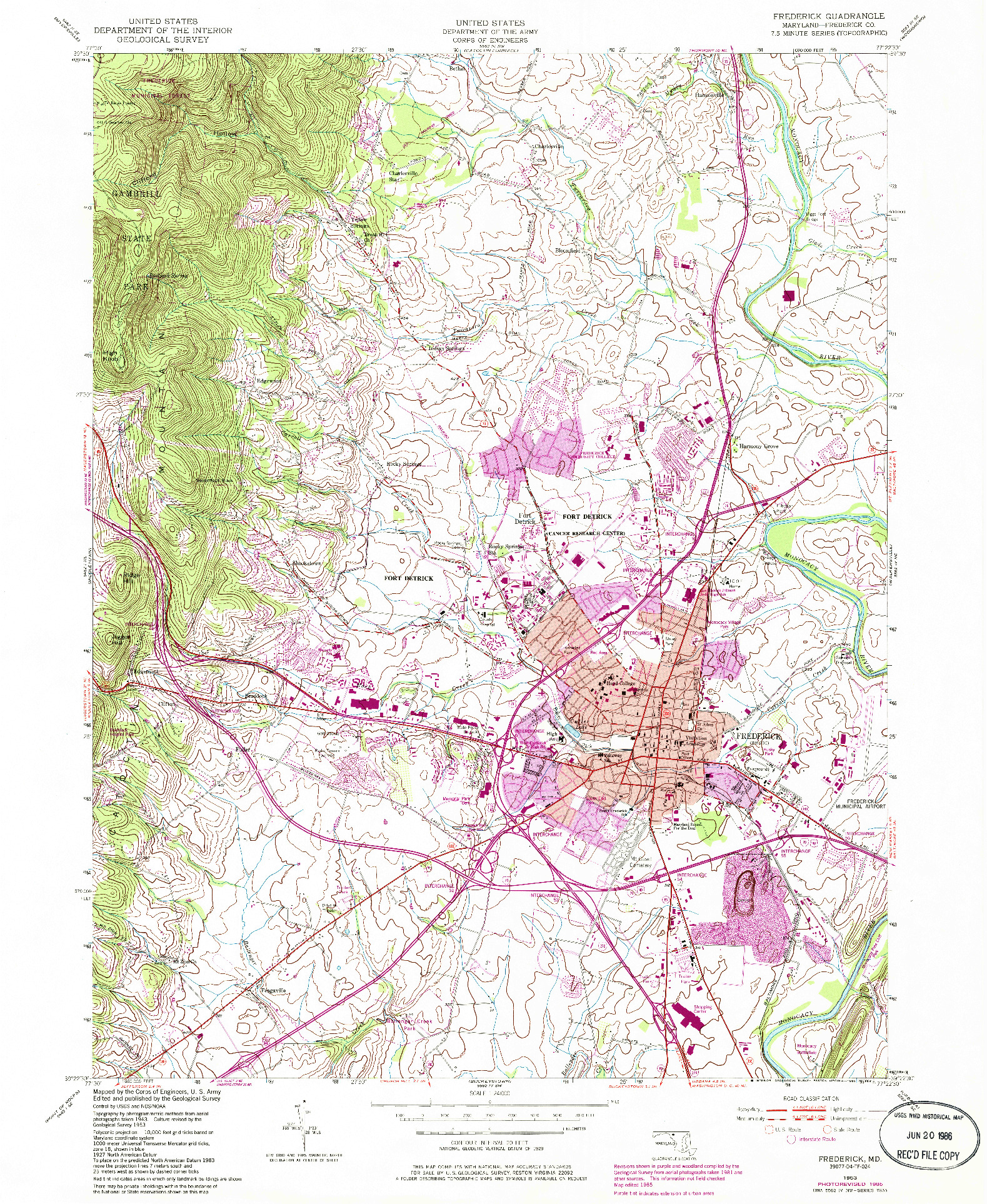 USGS 1:24000-SCALE QUADRANGLE FOR FREDERICK, MD 1953