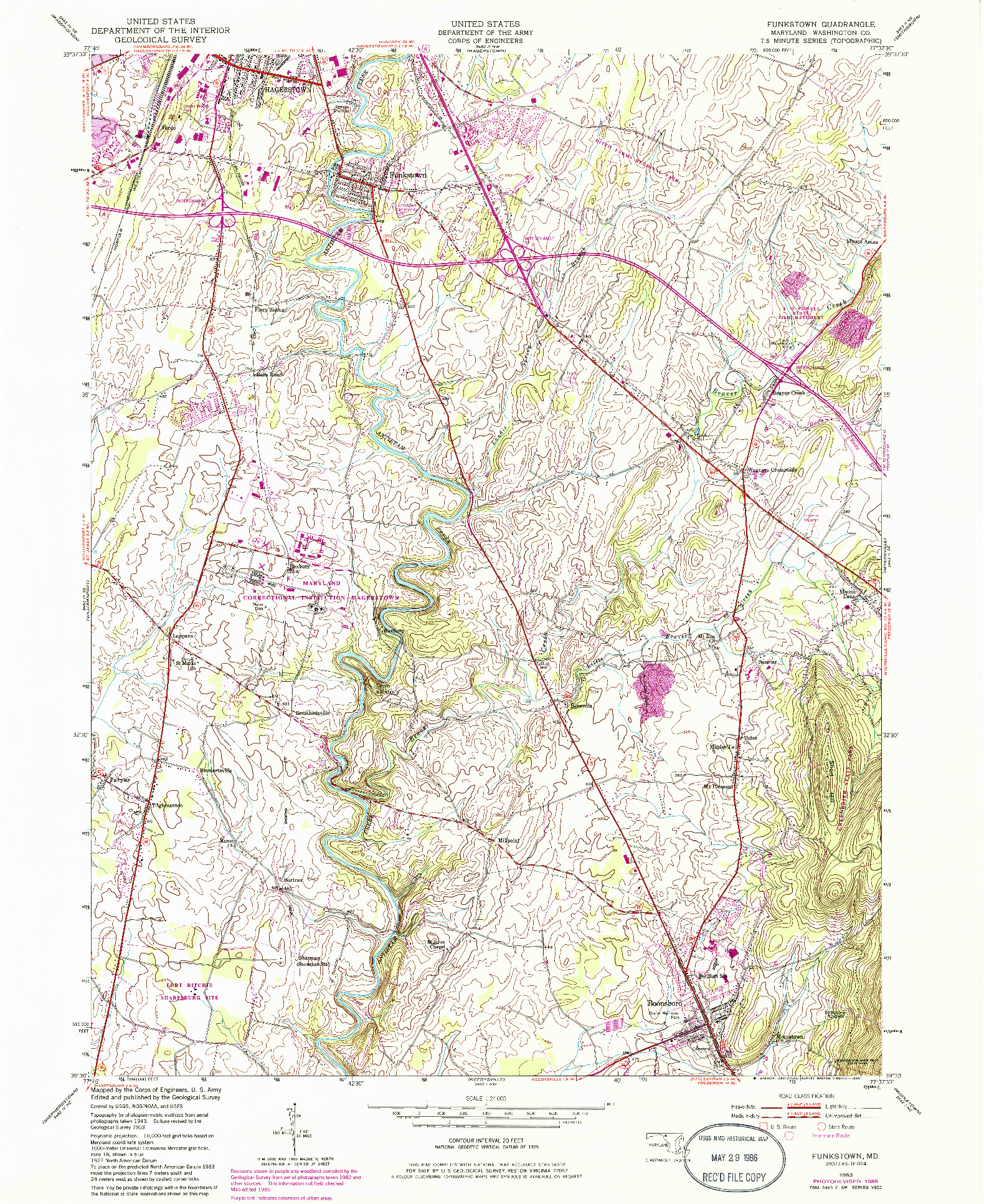 USGS 1:24000-SCALE QUADRANGLE FOR FUNKSTOWN, MD 1953