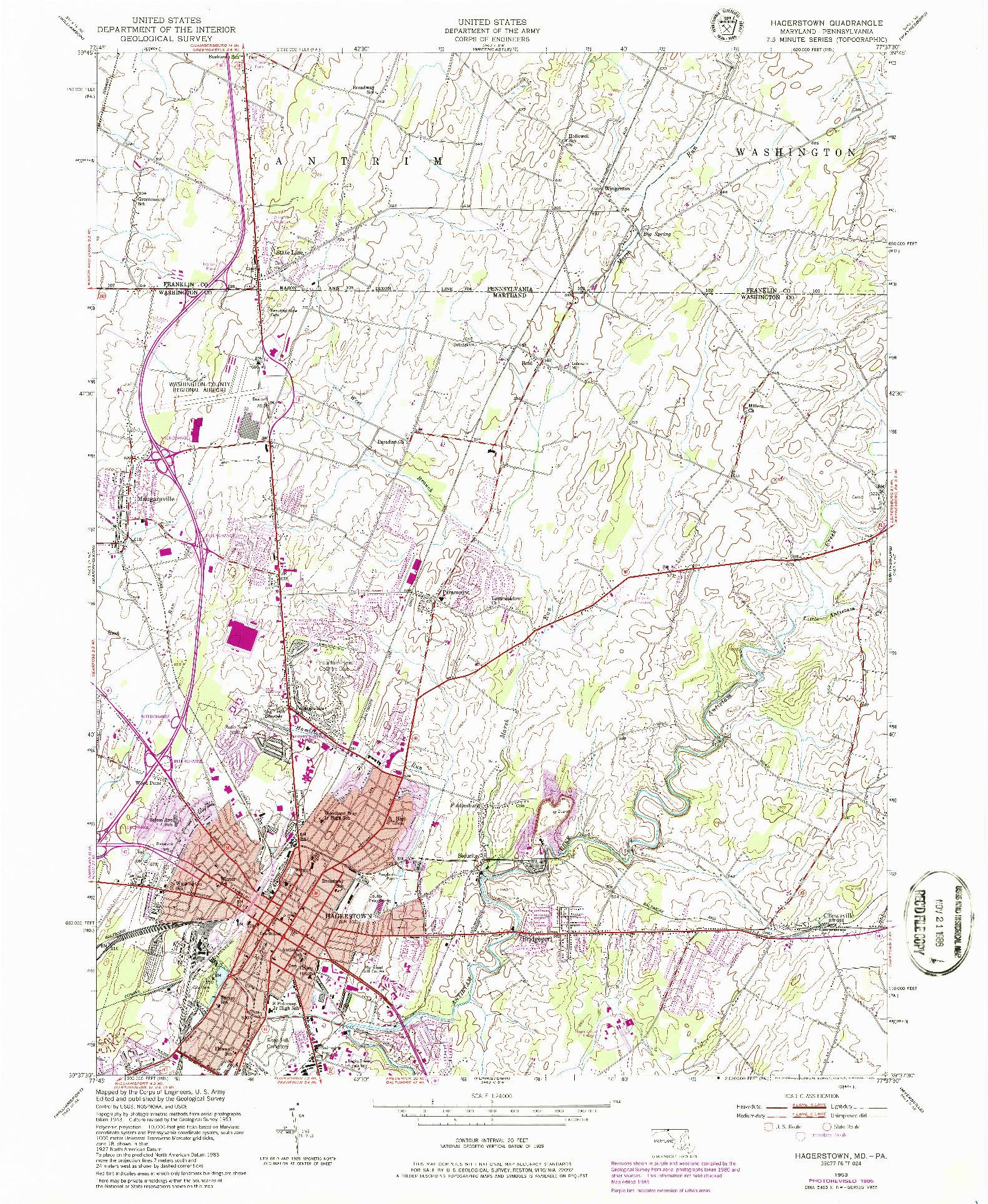 USGS 1:24000-SCALE QUADRANGLE FOR HAGERSTOWN, MD 1953