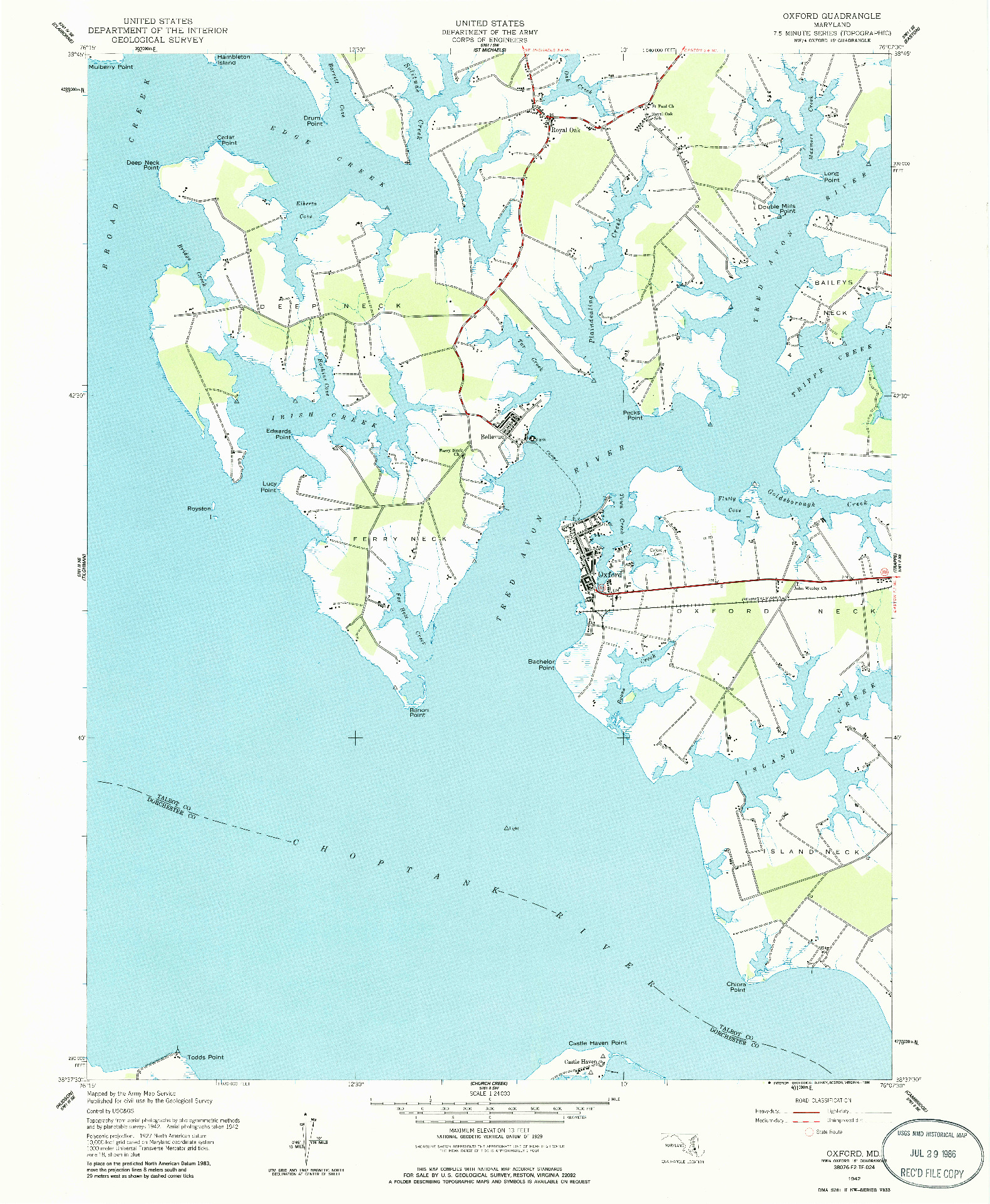 USGS 1:24000-SCALE QUADRANGLE FOR OXFORD, MD 1942