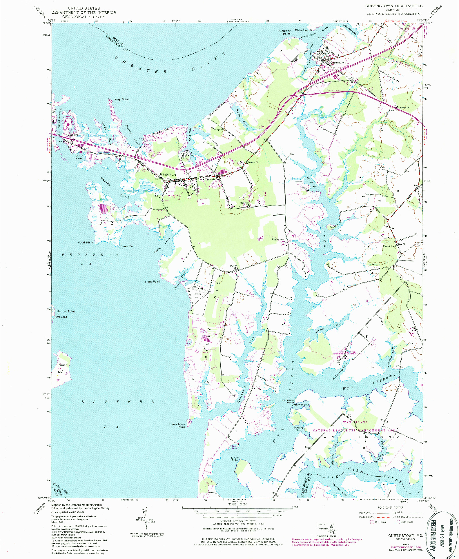 USGS 1:24000-SCALE QUADRANGLE FOR QUEENSTOWN, MD 1942