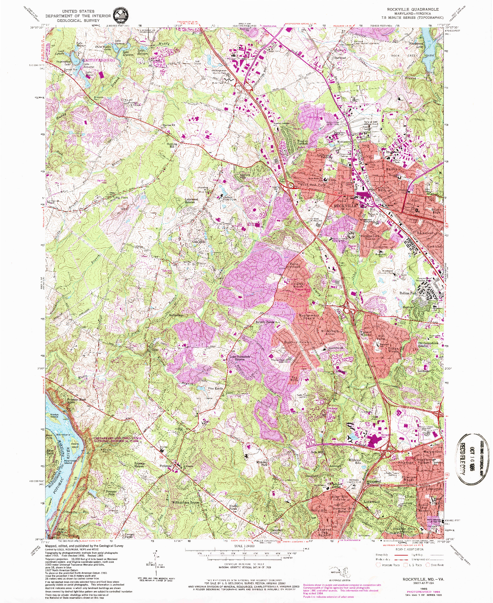 USGS 1:24000-SCALE QUADRANGLE FOR ROCKVILLE, MD 1965