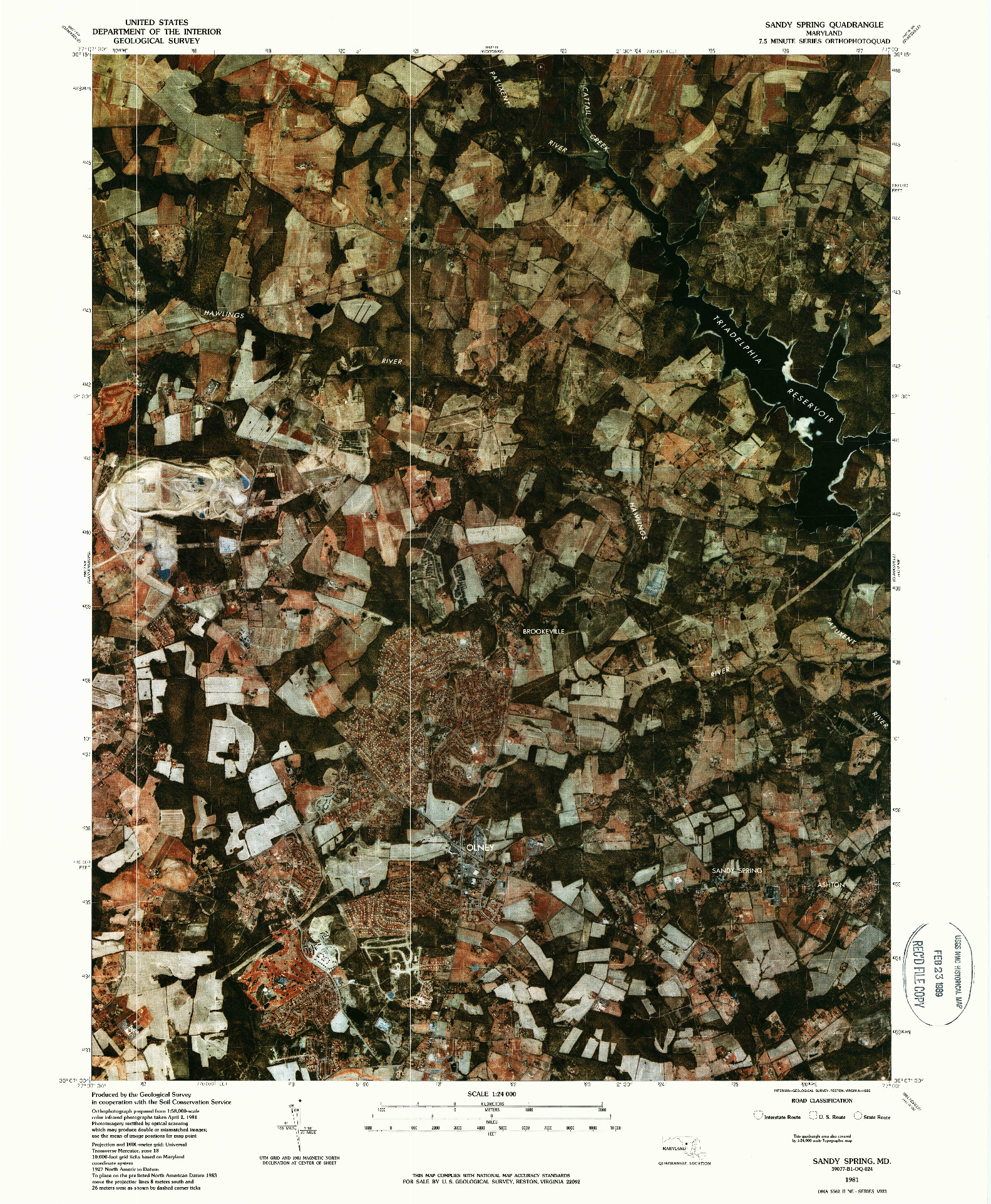 USGS 1:24000-SCALE QUADRANGLE FOR SANDY SPRING, MD 1981