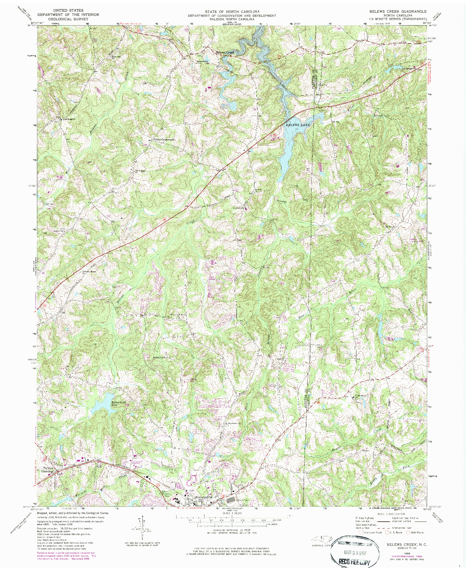 USGS 1:24000-SCALE QUADRANGLE FOR BELEWS CREEK, NC 1969