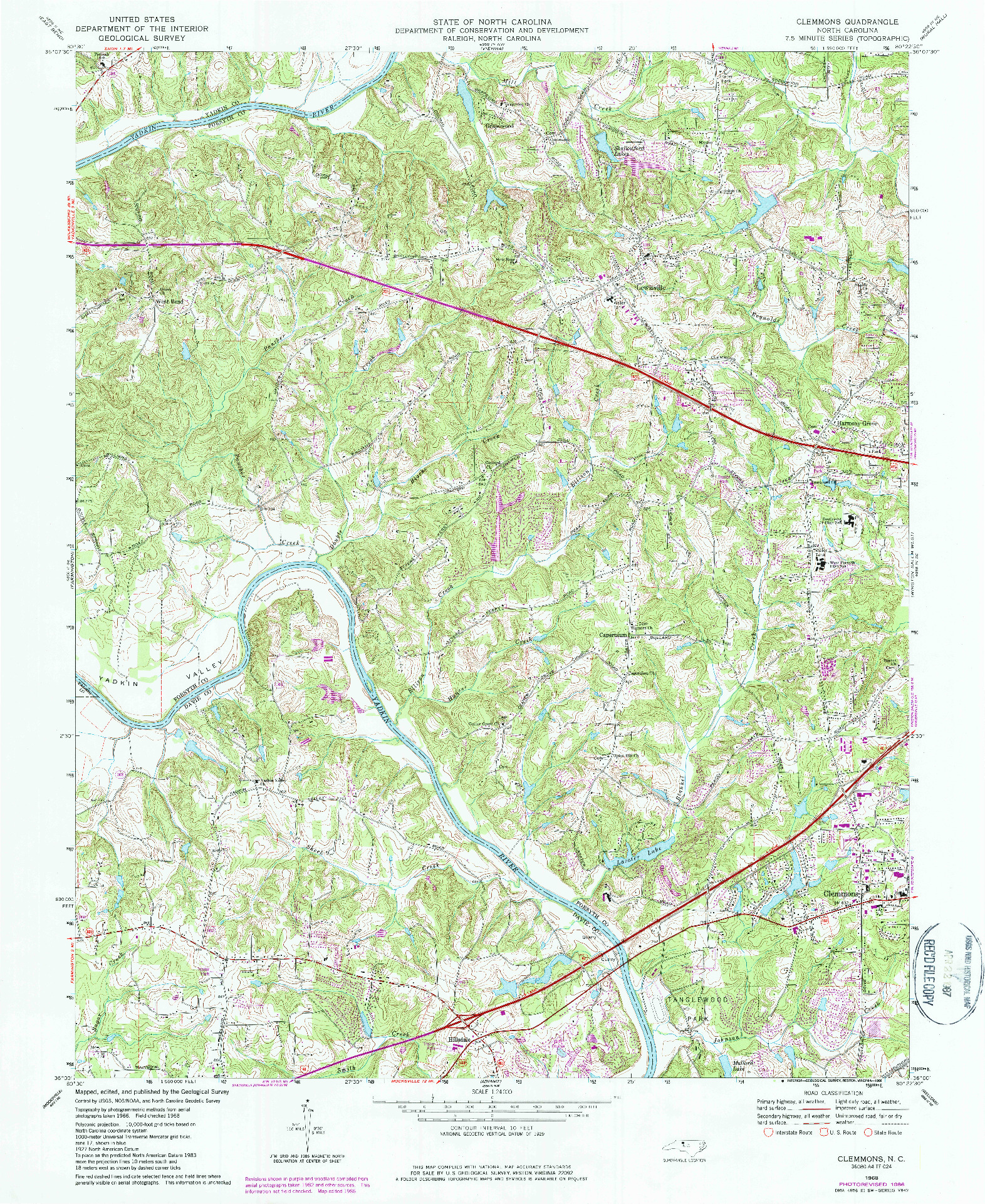 USGS 1:24000-SCALE QUADRANGLE FOR CLEMMONS, NC 1968