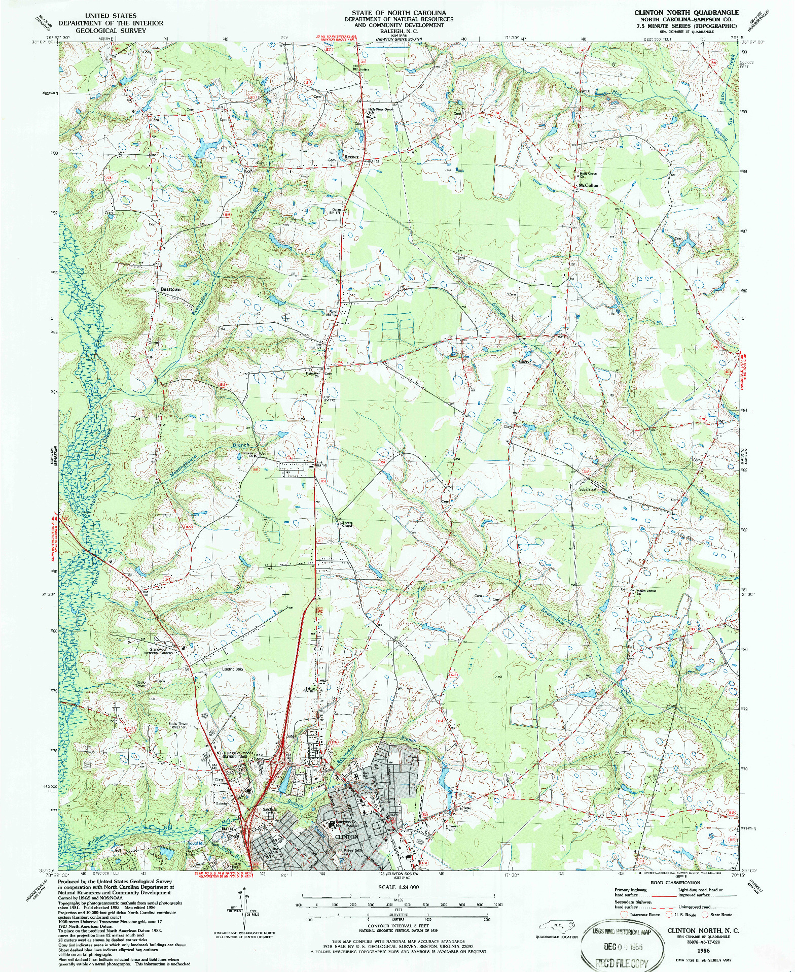 USGS 1:24000-SCALE QUADRANGLE FOR CLINTON NORTH, NC 1986