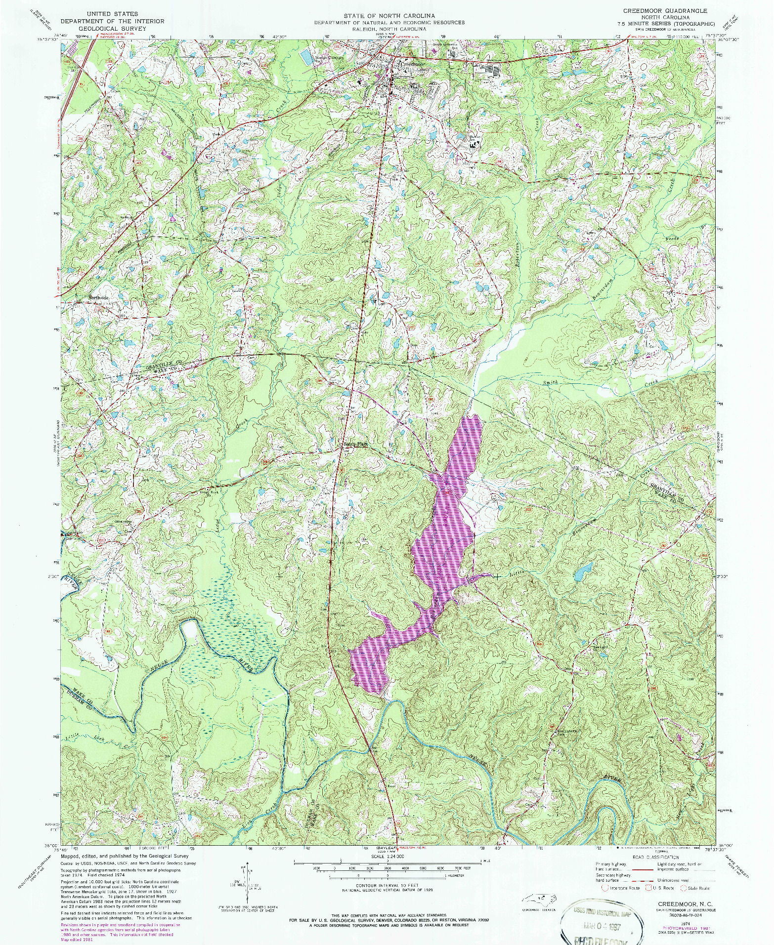 USGS 1:24000-SCALE QUADRANGLE FOR CREEDMOOR, NC 1974
