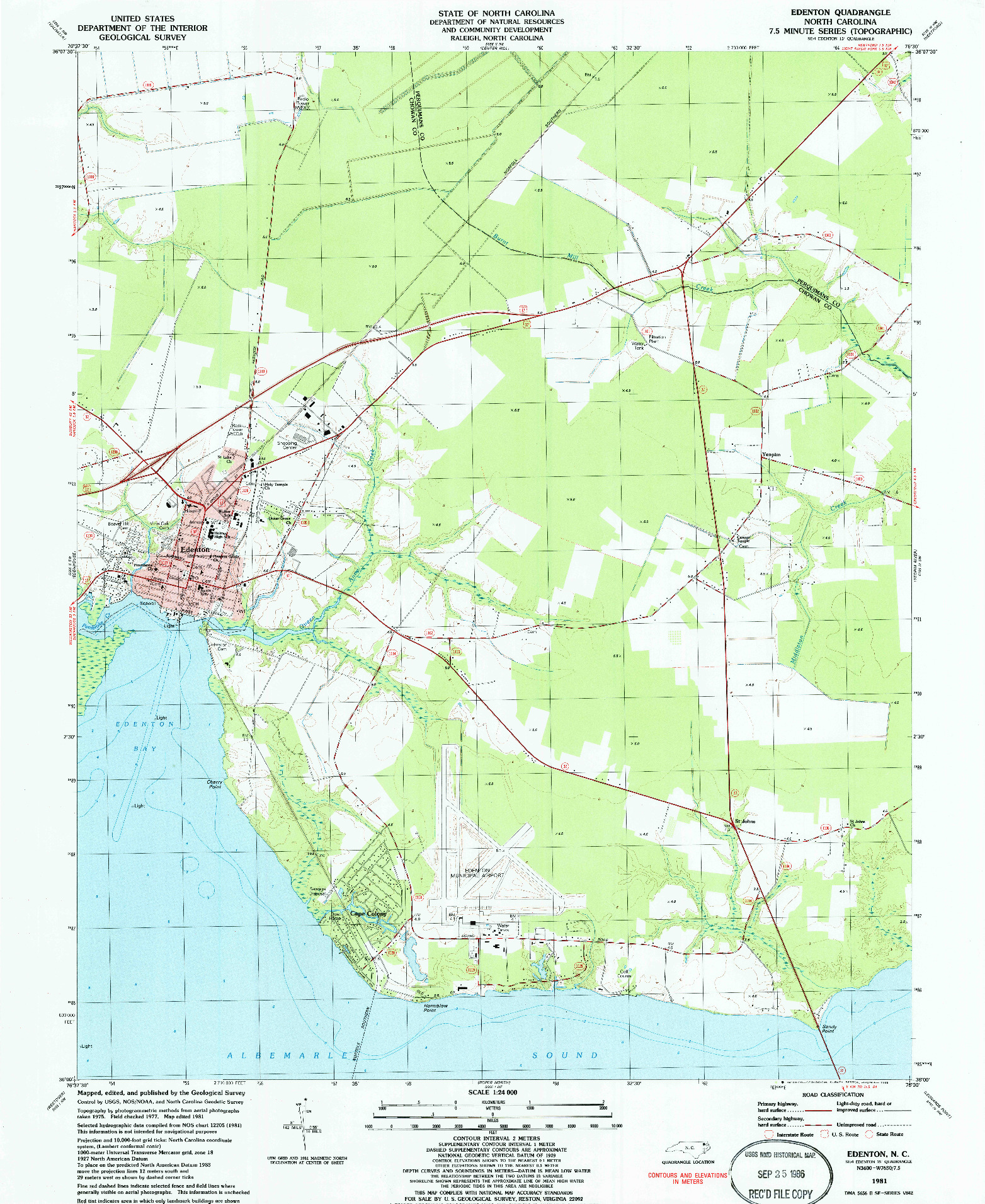 USGS 1:24000-SCALE QUADRANGLE FOR EDENTON, NC 1981