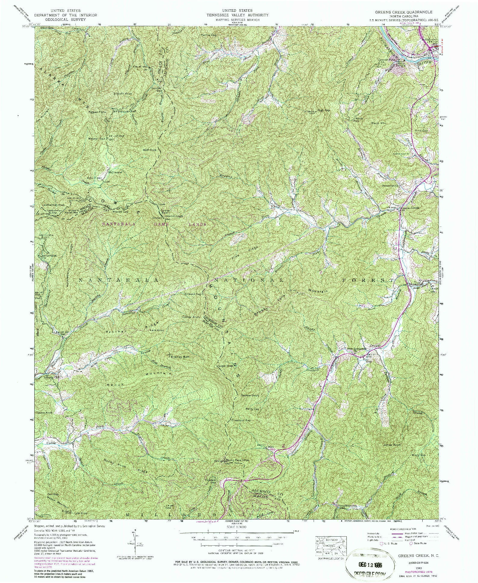 USGS 1:24000-SCALE QUADRANGLE FOR GREENS CREEK, NC 1940