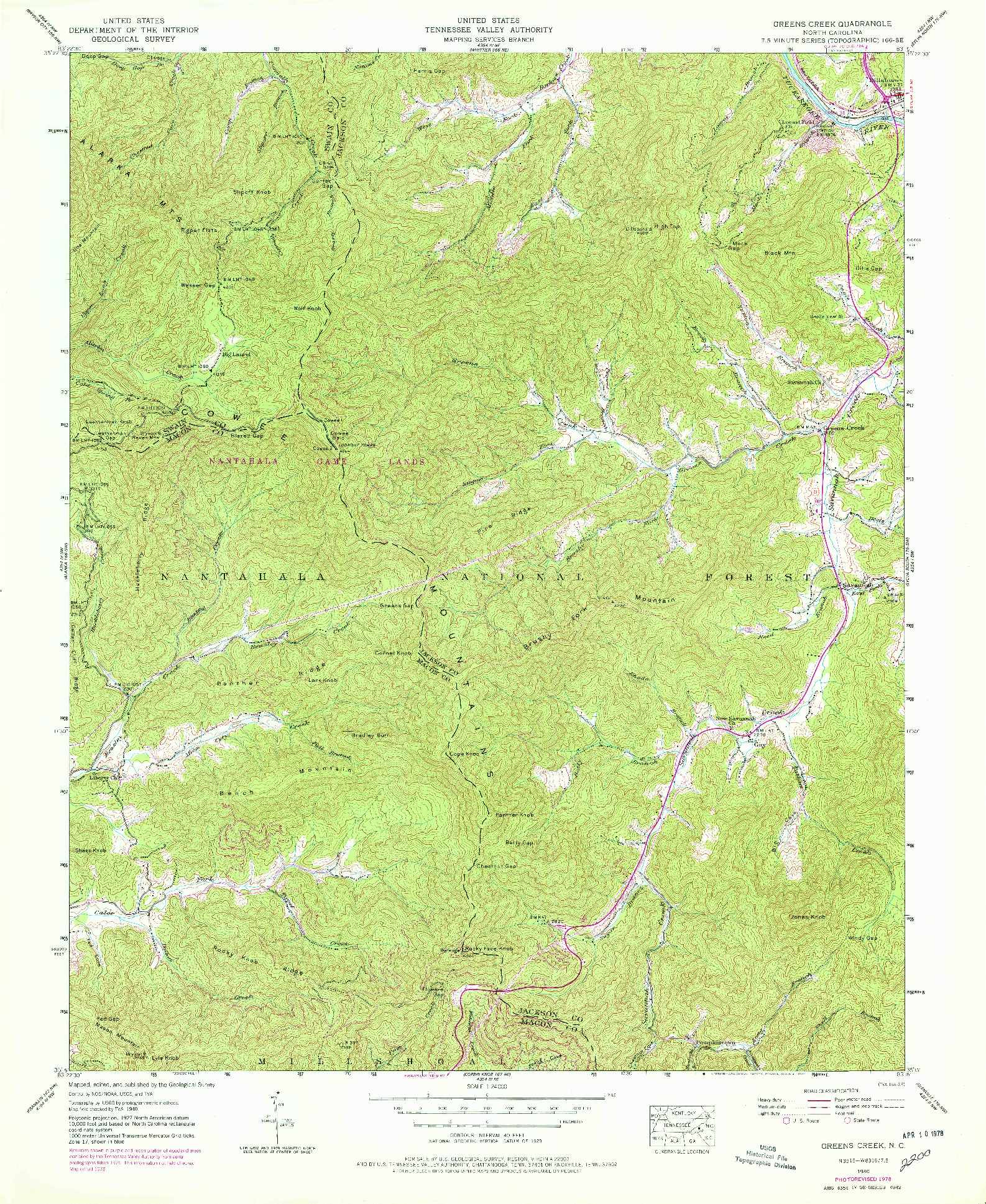 USGS 1:24000-SCALE QUADRANGLE FOR GREENS CREEK, NC 1940