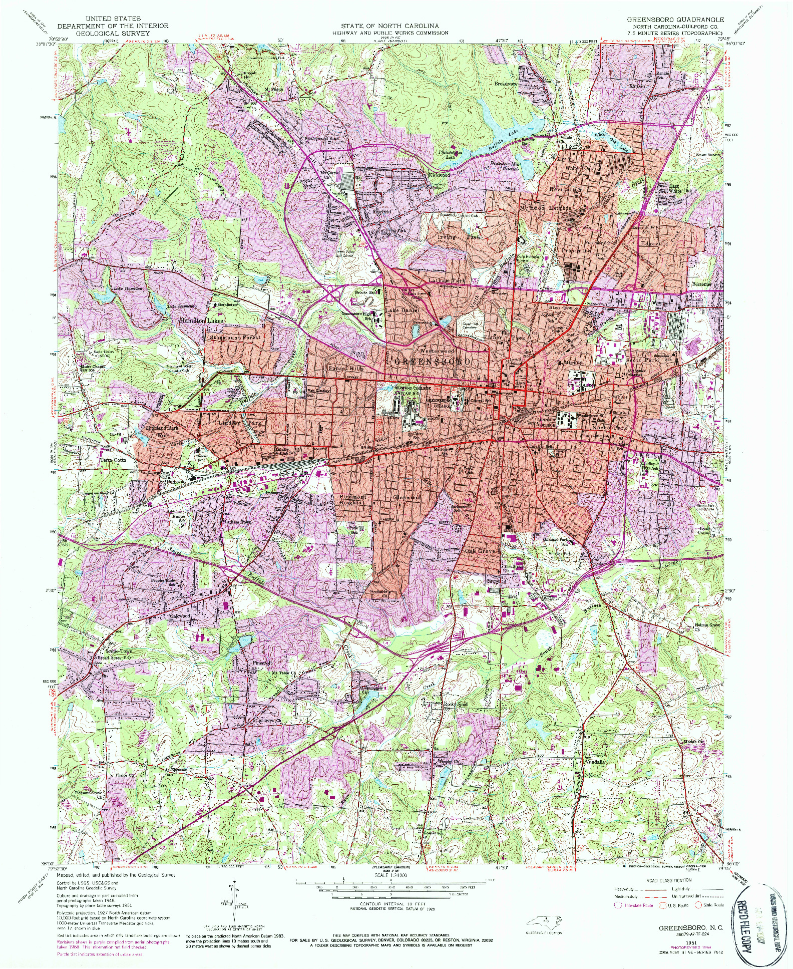 USGS 1:24000-SCALE QUADRANGLE FOR GREENSBORO, NC 1951