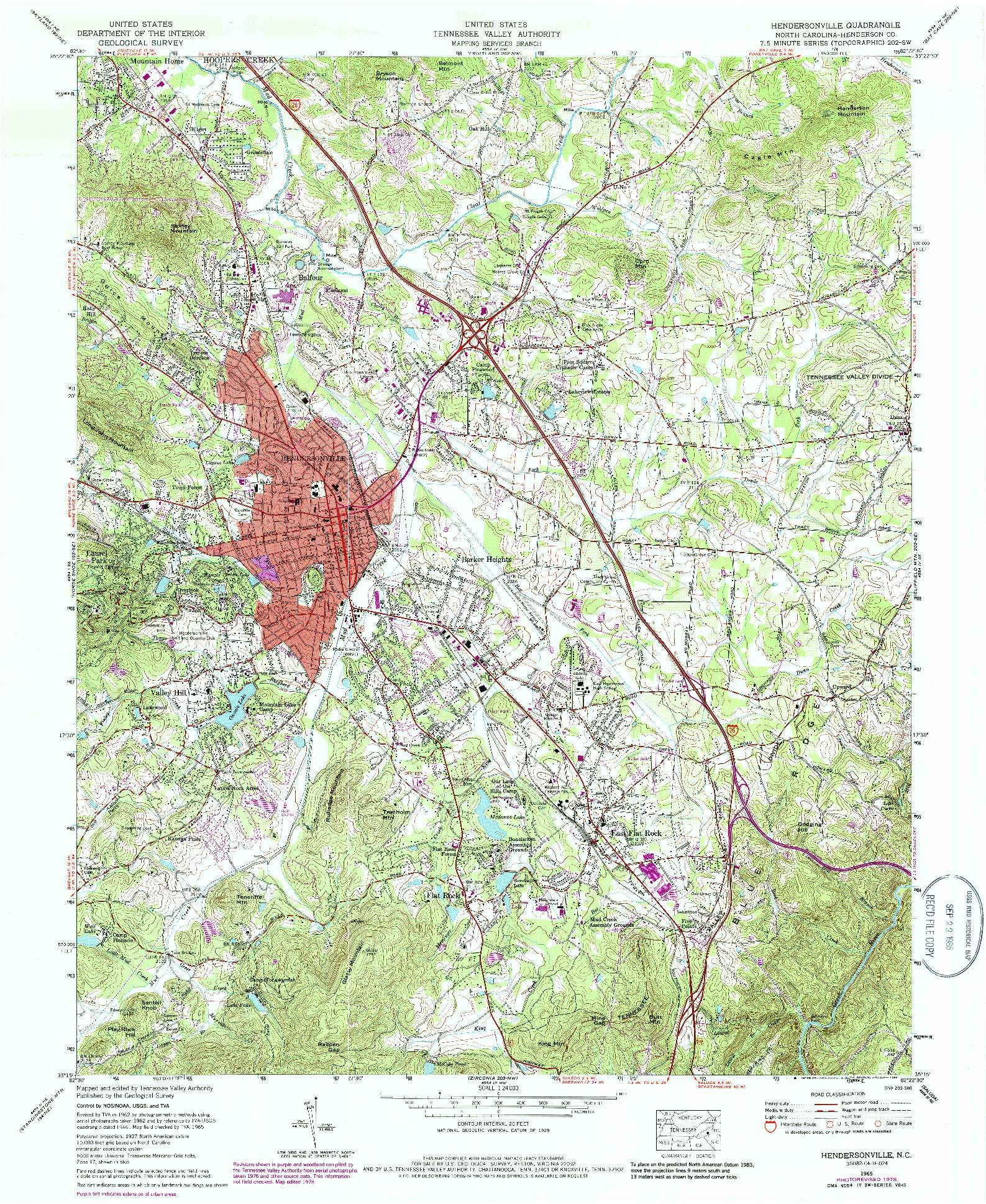 USGS 1:24000-SCALE QUADRANGLE FOR HENDERSONVILLE, NC 1965