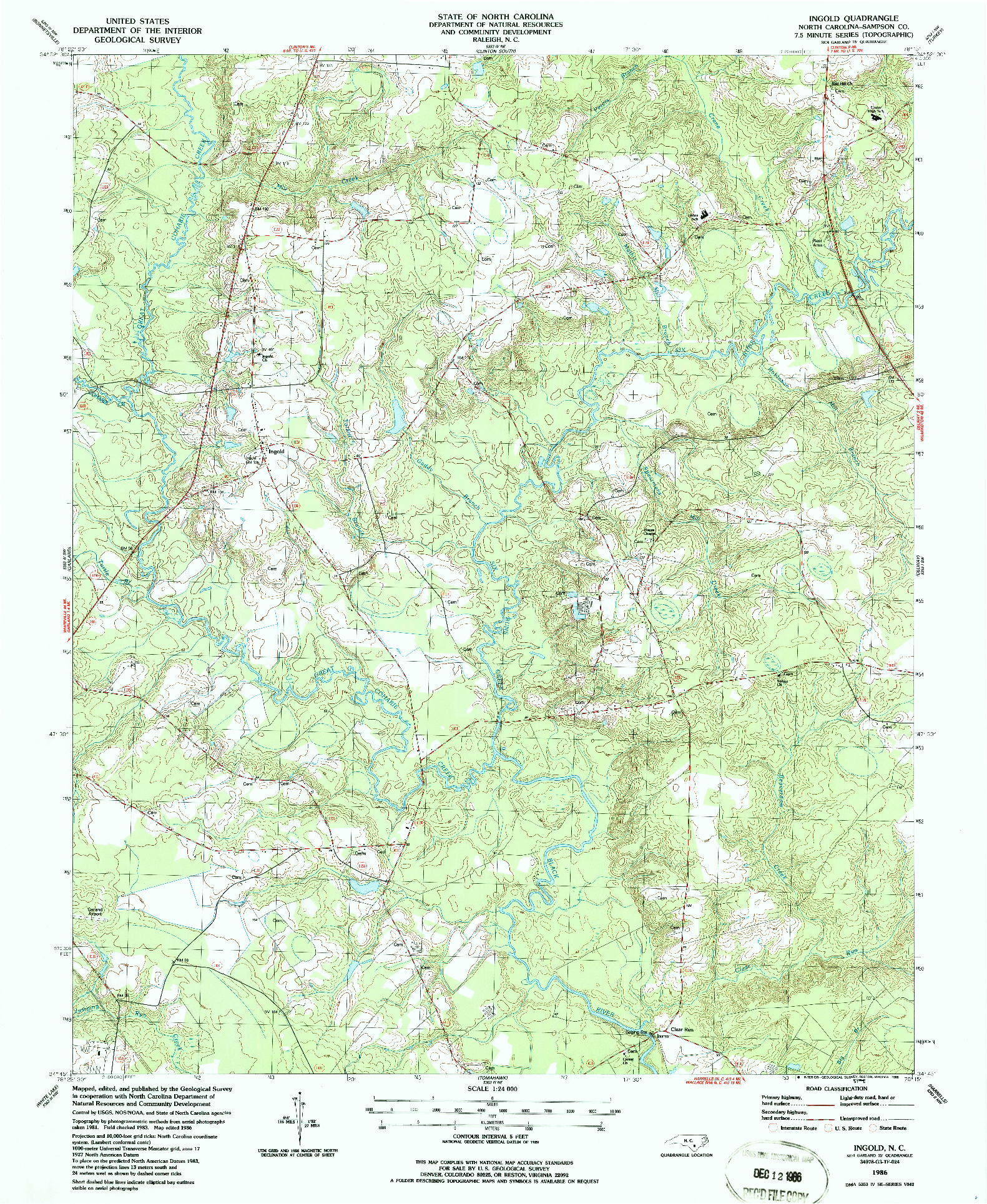 USGS 1:24000-SCALE QUADRANGLE FOR INGOLD, NC 1986